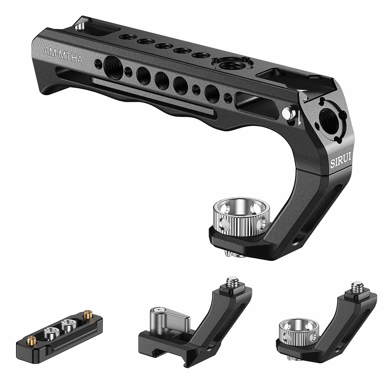 SIRUI 2 w 1 Top Handle do ARRI lub NATO Mount, w pełni aluminiowy uchwyt klatki na kamerę z Cold Shoe z trzpieniem zabezpieczającym, kilka otworów gwintowanych, AM-MTHA