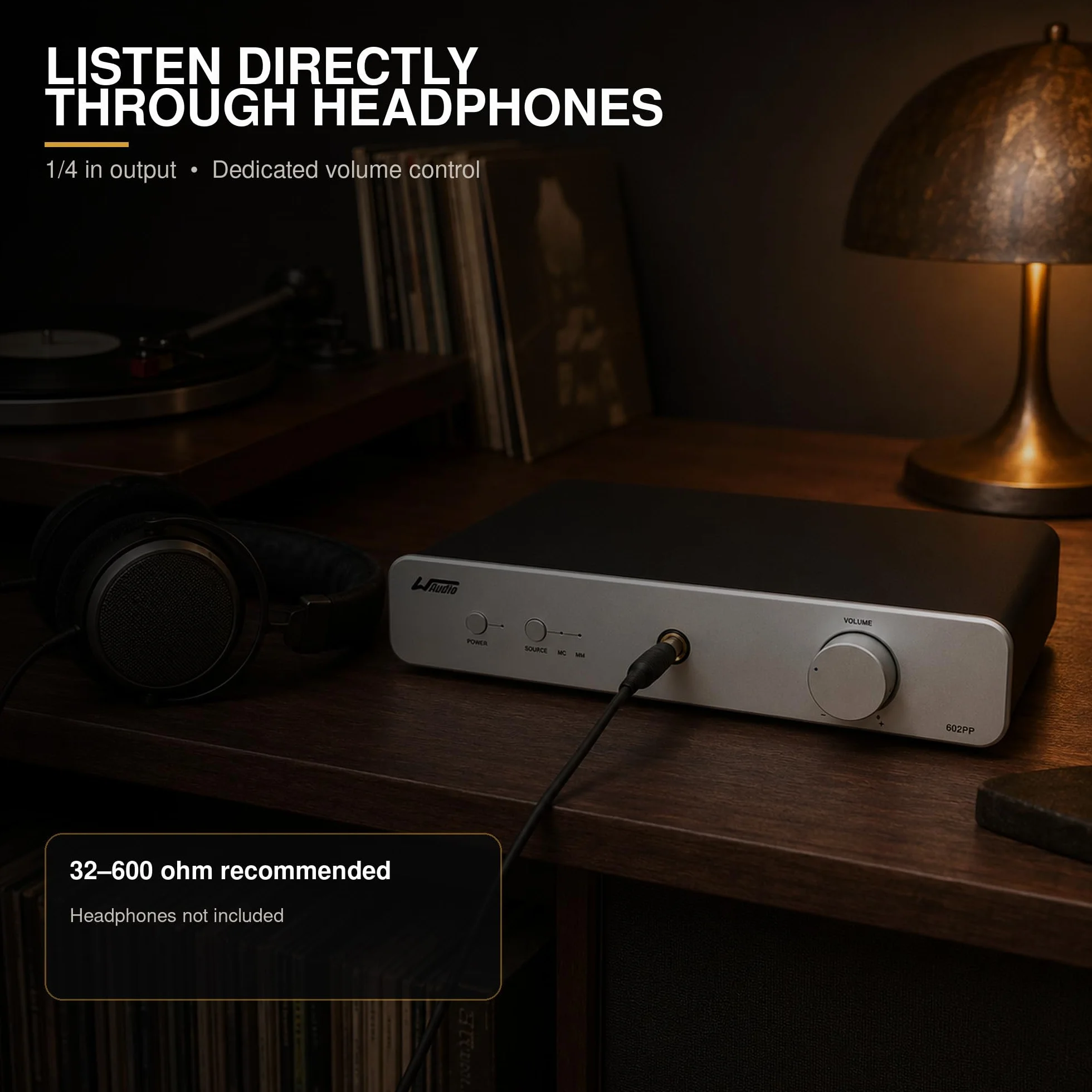 WAudio Przedwzmacniacz gramofonowy High Fidelity do gramofonów MM/MC (srebrny)