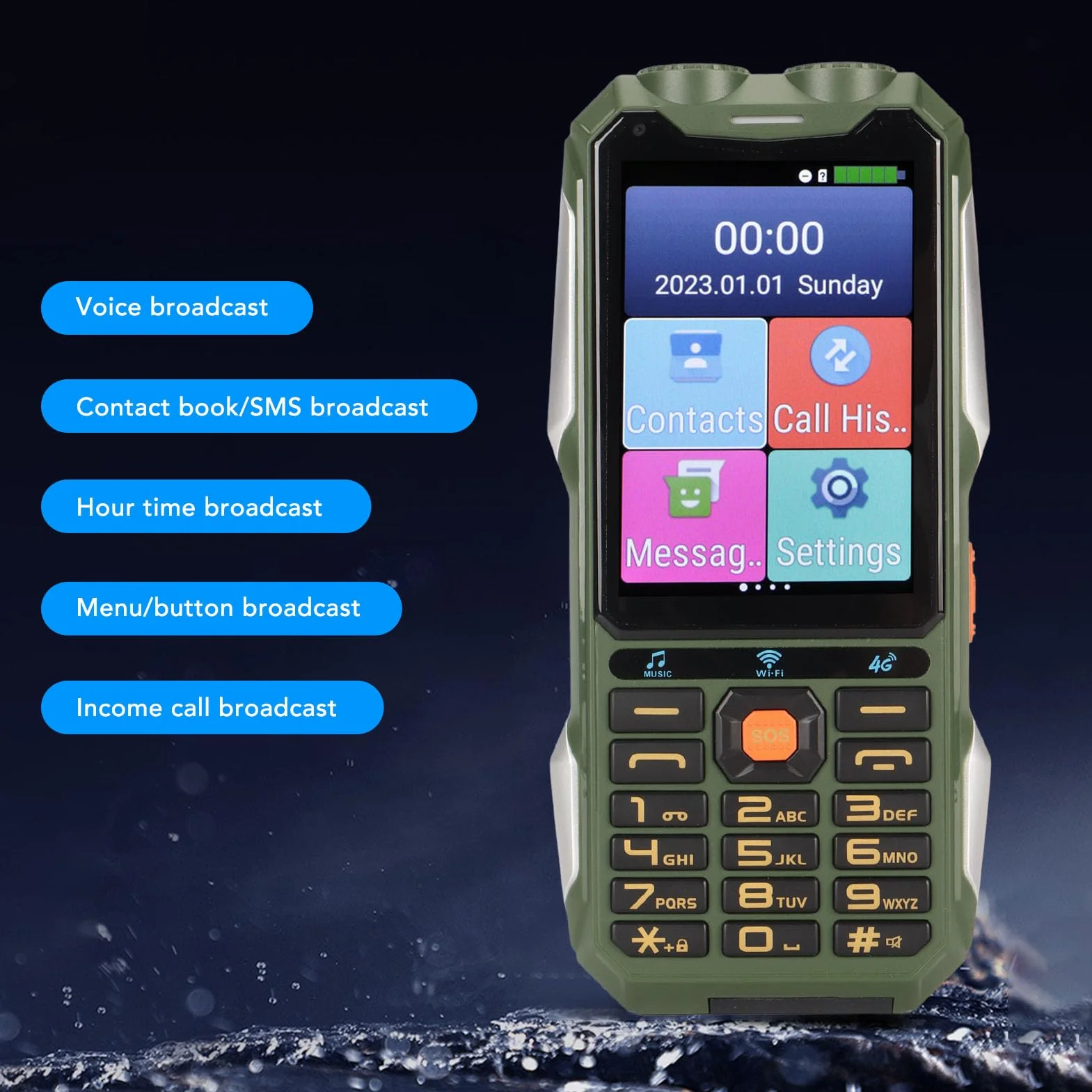 4,0-calowy Telefon Komórkowy Smart Triple Defense Senior 4G, Wojskowy Telefon Komórkowy Wi-Fi o Bardzo Długim Czasie Czuwania, Smartfon z Przyciskiem 18000 MAh, dla Androida 7.0