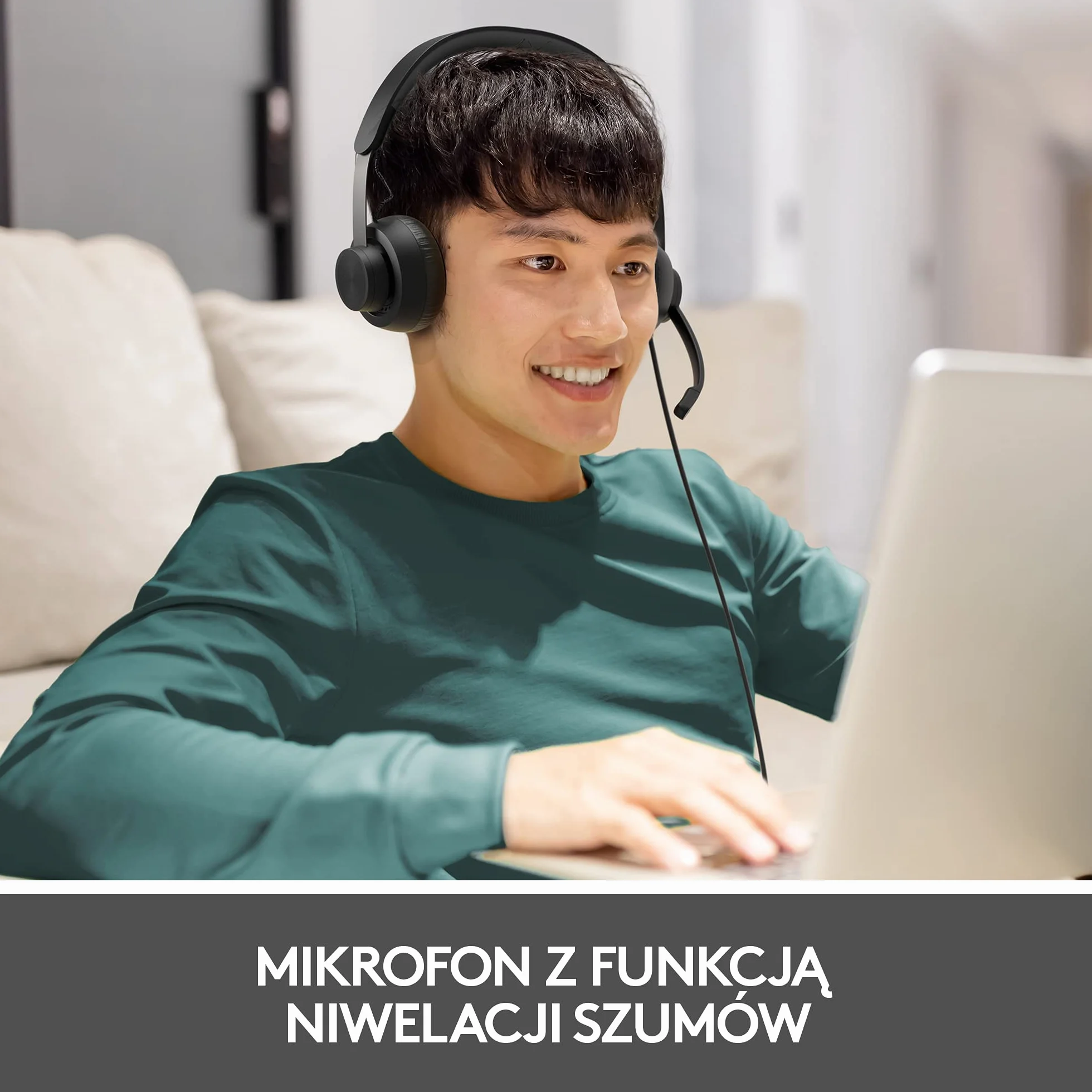 Logitech Zone 750 Przewodowy zestaw słuchawkowy z mikrofonem | Z redukcją hałasu, złączem USB-C i adapterem USB-A, kompatybilność typu plug-and-play dla wszystkich urządzeń - Szary