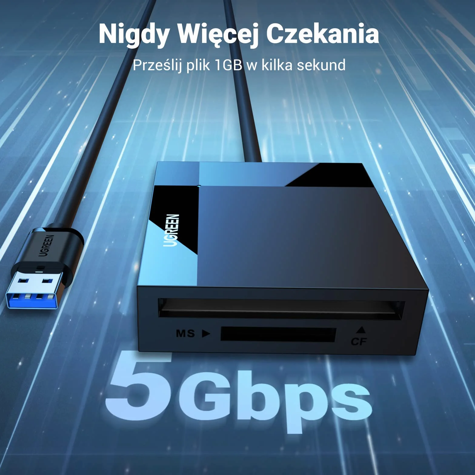 UGREEN USB 3.0 Czytnik Kart 4 w 1 USB 3.0 do Czytnika Kart SD MS TF CF Obsługa 5 Gbps Kompatybilny z Windows XP/Vista/ 10/8.1/8/ 7, Mac OS, Linux.