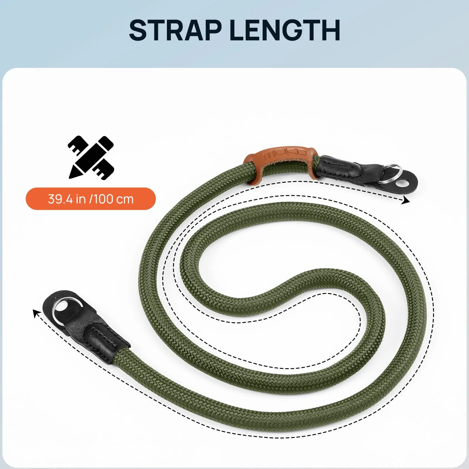 MoKo Camera Strap, 100cm Neck & Shoulder Rope Camera Straps for Photographers, Wear-resistant Lightweight Nylon Climbing Rope with Metal O-Ring for Canon Sony Nikon Fuji DSLR, Green