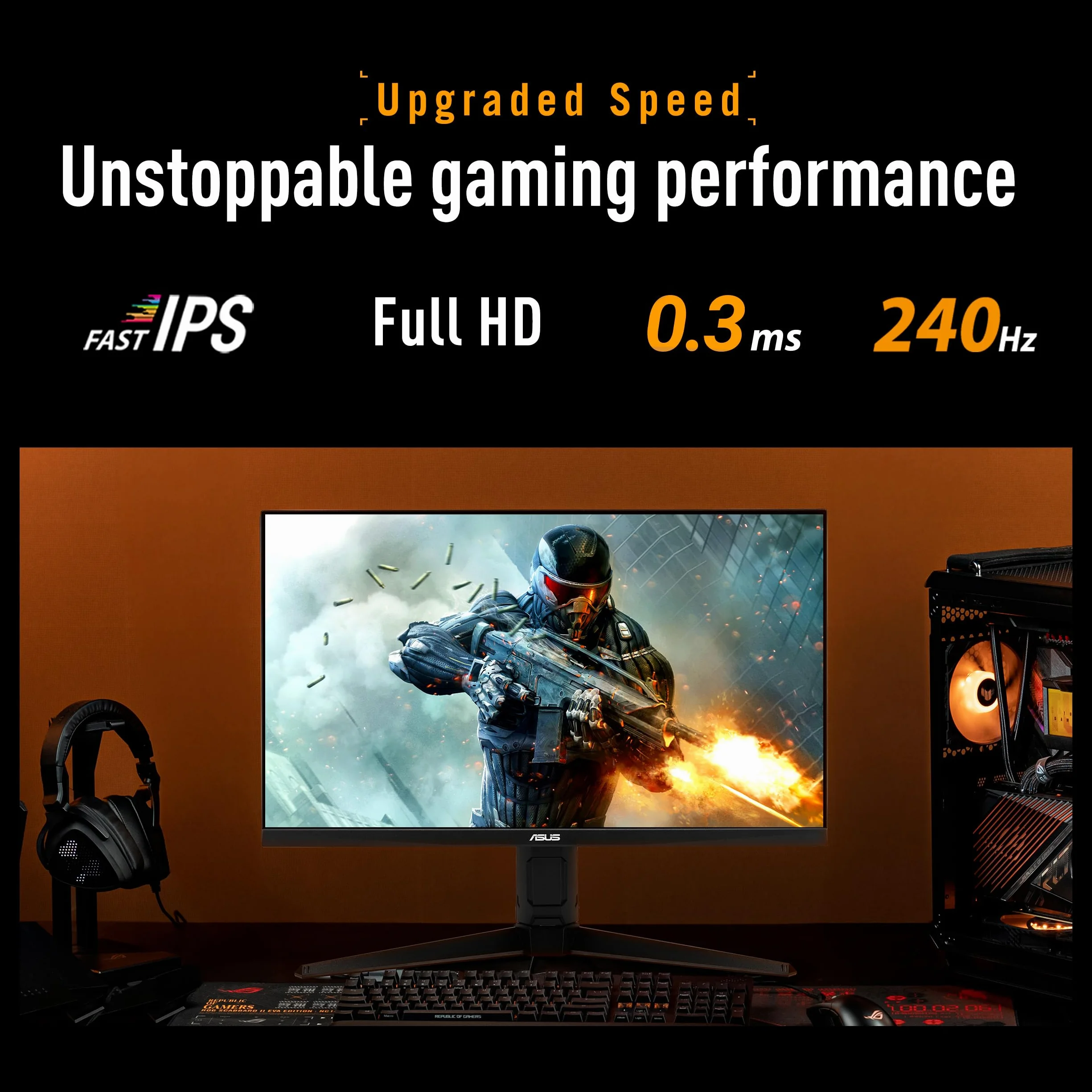 ASUS TUF Gaming VG279QML5A monitor do gier 27" FHD Fast IPS (1920 x 1080), 240 Hz, 0,3 ms, kompatybilny z G-SYNC i AMD FreeSync Premium, ELMB SYNC, 99% sRGB, DisplayWidget Center, czarny