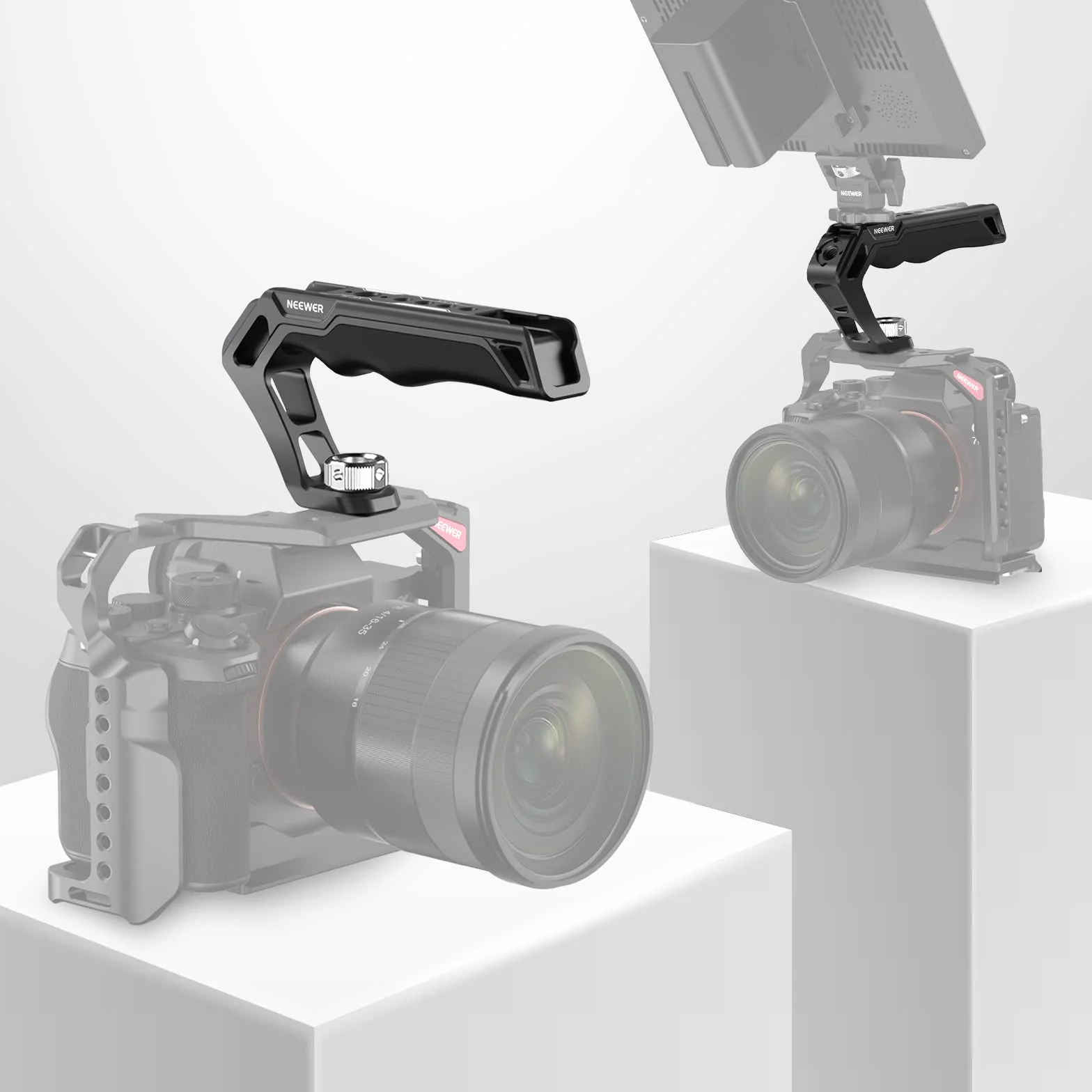 NEEWER Górny uchwyt aparatu z kołkami ustalającymi ARRI 3/8", wygodny silikonowy uchwyt z gwintem 1/4" 3/8" i 3 zimnymi butami, kompatybilny z uchwytami SmallRig, klatkami na aparat, zestawami wideo