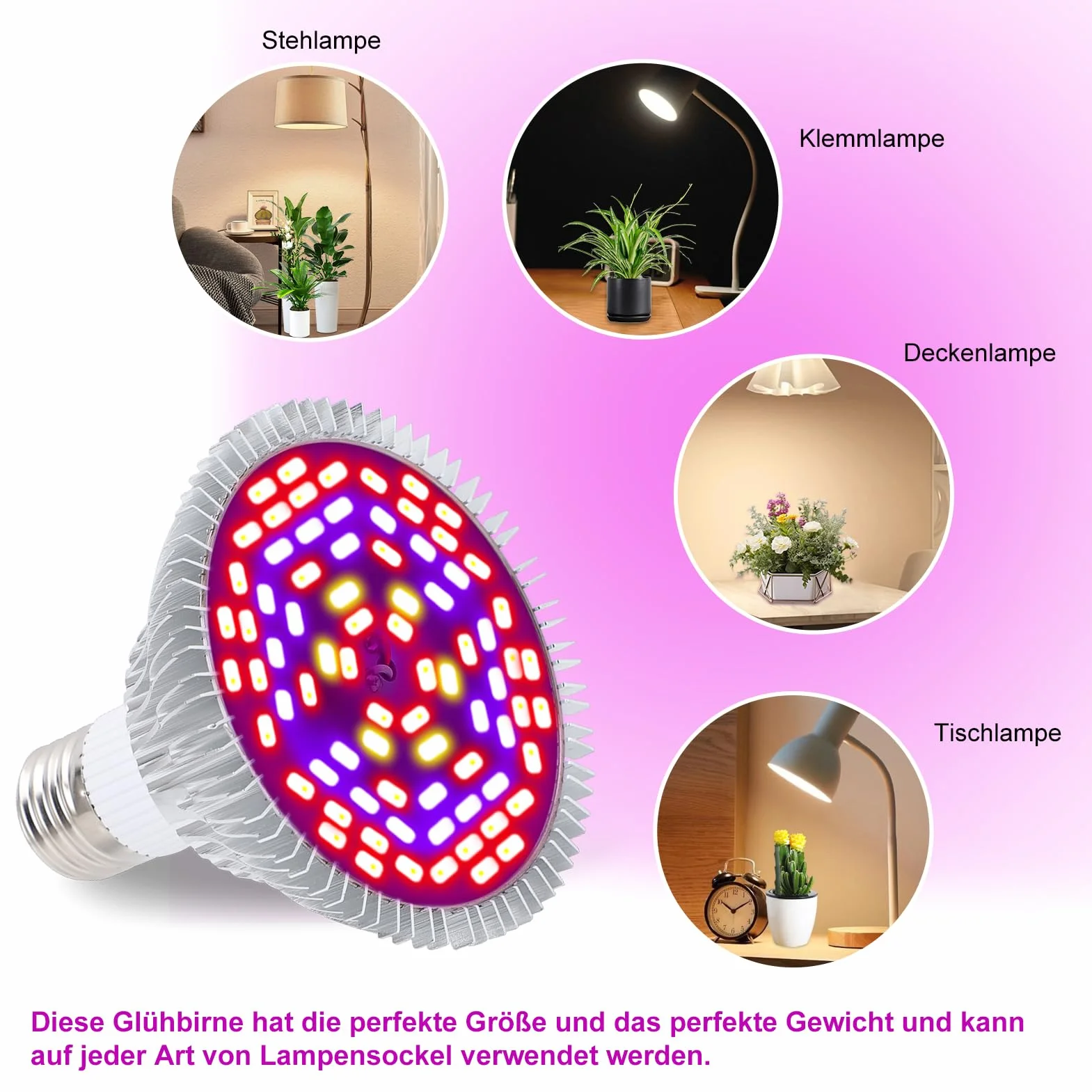 Fdit LED 50 W, E27, pełne spektrum, światło do uprawy roślin wewnętrznych, lampy do uprawy roślin, do ogrodu, szklarni, roślin pokojowych, sadzonek, warzyw, kwiatów i hydroponiki
