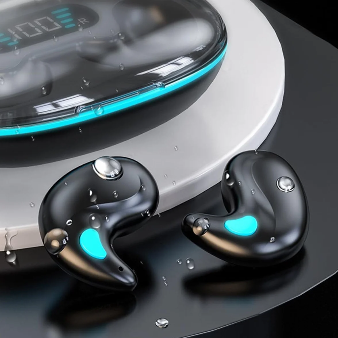 Zestaw słuchawkowy Bluetooth z przewodnictwem kostnym, bezprzewodowe, niewidoczne słuchawki douszne, lekkie słuchawki z trybem uśpienia, bezbolesne słuchawki dla osób śpiących na boku (czarne)