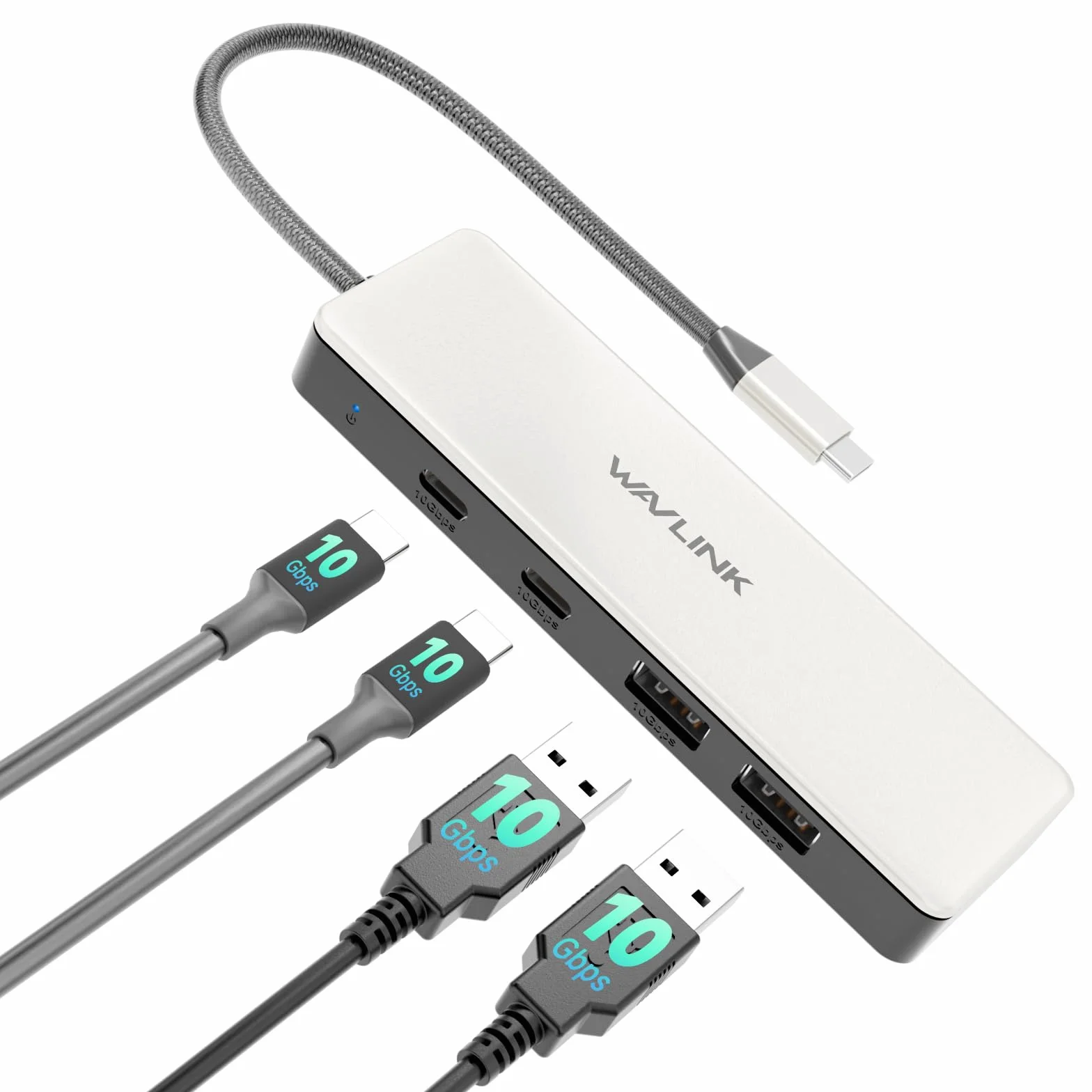 Hub USB C, koncentrator WAVLINK 10 Gb/s, 2 porty USB C 3.2, 2 porty USB A 3.2, kompatybilny z iMac/MacBook/Chromebook/Dell/HP/Lenovo (nie obsługuje ładowania/rozszerzania monitora)