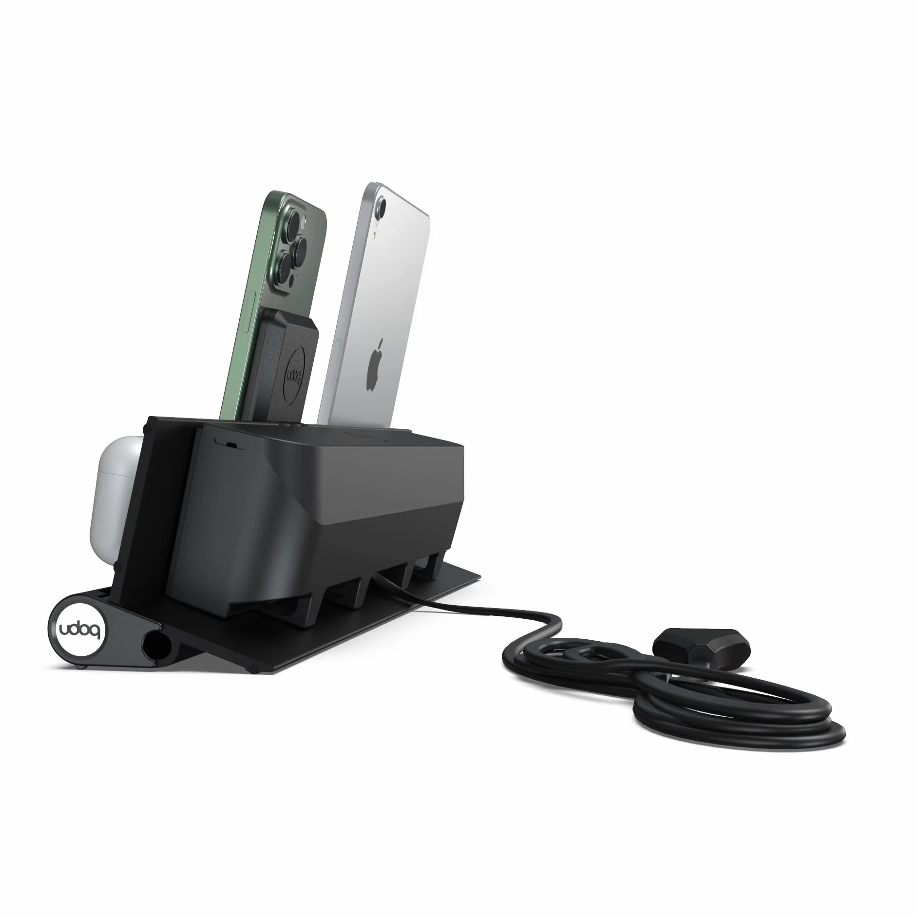 Stacja ładująca do iPhone Tablet i AirPods, udoq 400, aluminium, czarna, MagSafe i PD Charger