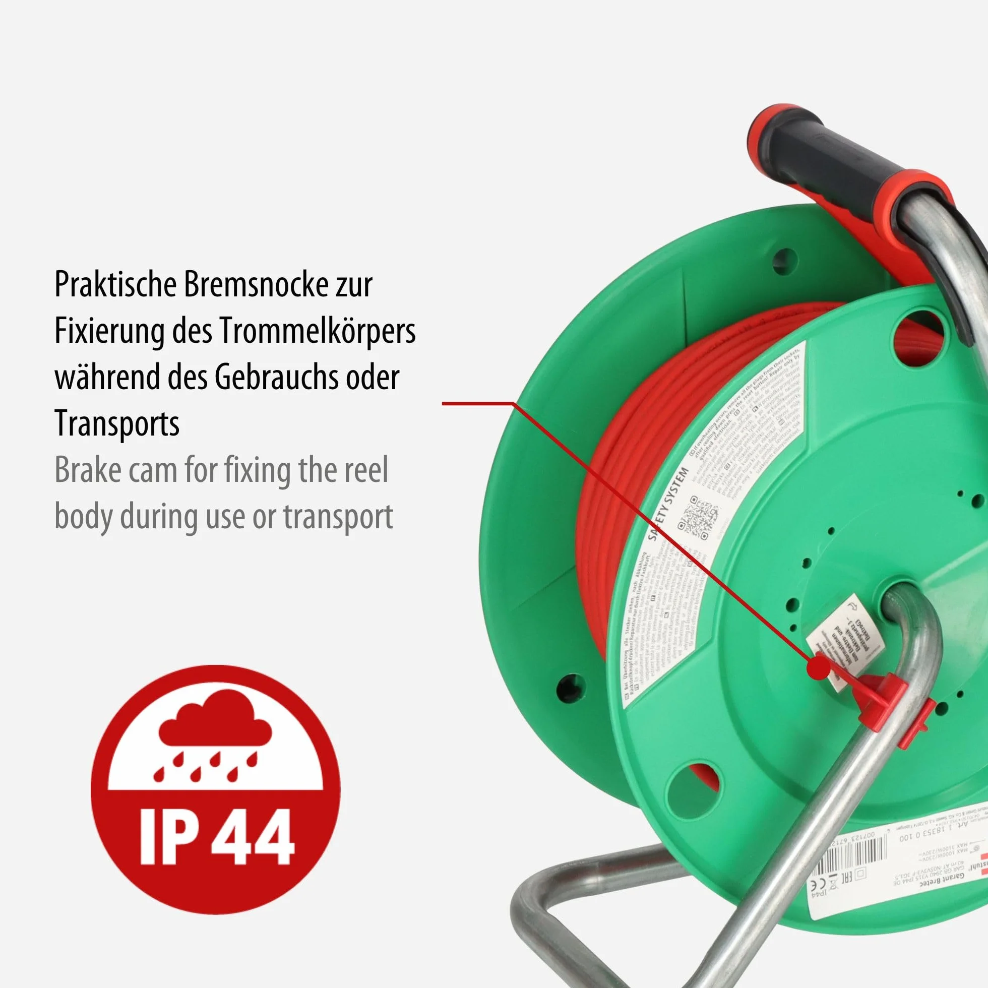 Brennenstuhl Garant G Bretec IP44 bęben kablowy ogrodowy (bęben kablowy do kosiarki z kablem 38 + 2 m w kolorze czerwonym, specjalne tworzywo sztuczne, krótkotrwałe zastosowanie na zewnątrz