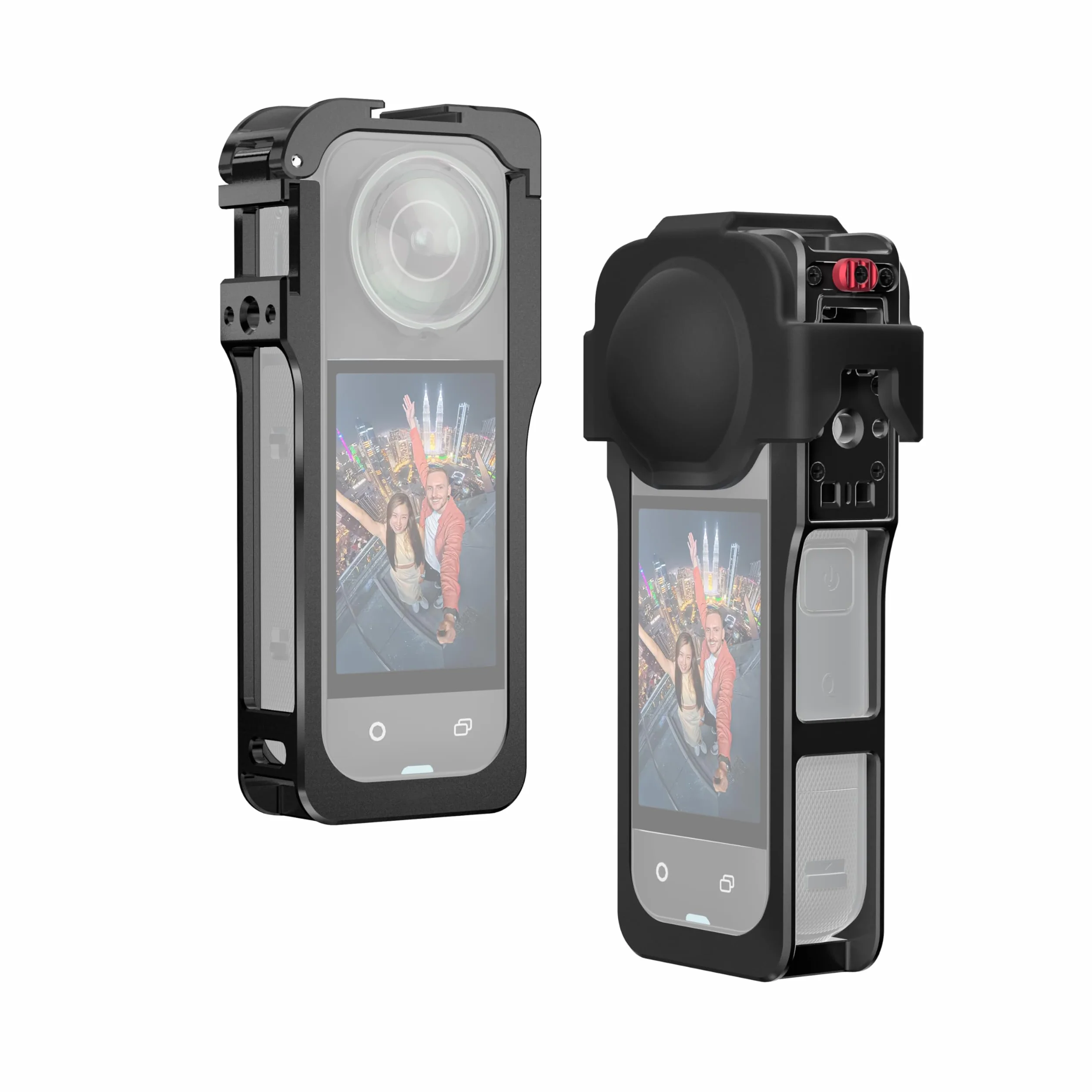 Utility Frame do Insta360 X5, etui na akcesoria Insta 360 X5, klatka ochronna z silikonową pokrywą obiektywu, otwory gwintowane 1/4" i zimne buty, szybkie zamknięcie