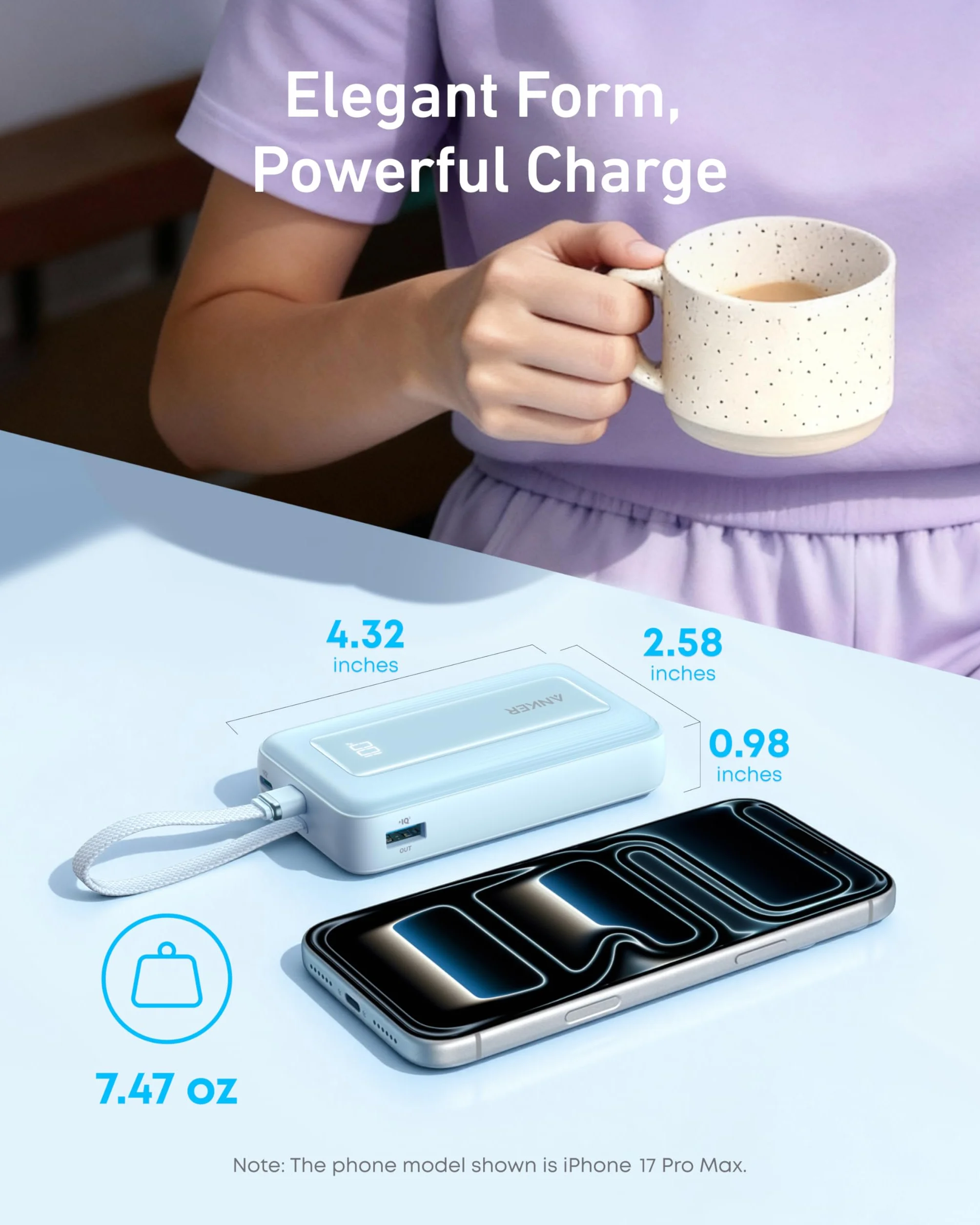 Powerbank Anker Zolo, 10 000 mAh 30 W, szybka przenośna ładowarka z wbudowanym kablem USB-C, akumulator do szybkiego ładowania dla serii iPhone 16, Galaxy, iPad i innych (Czarny)