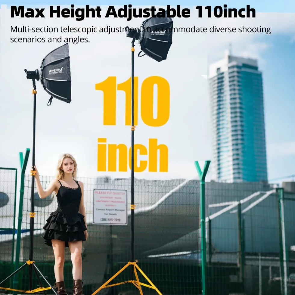 AMBITFUL 280 cm/9,18 ft Regulowany aluminiowy statyw fotograficzny do reflektorów, softboxów, lamp LED do filmowania (GM280Y, 2,8 m/9,18 ft)