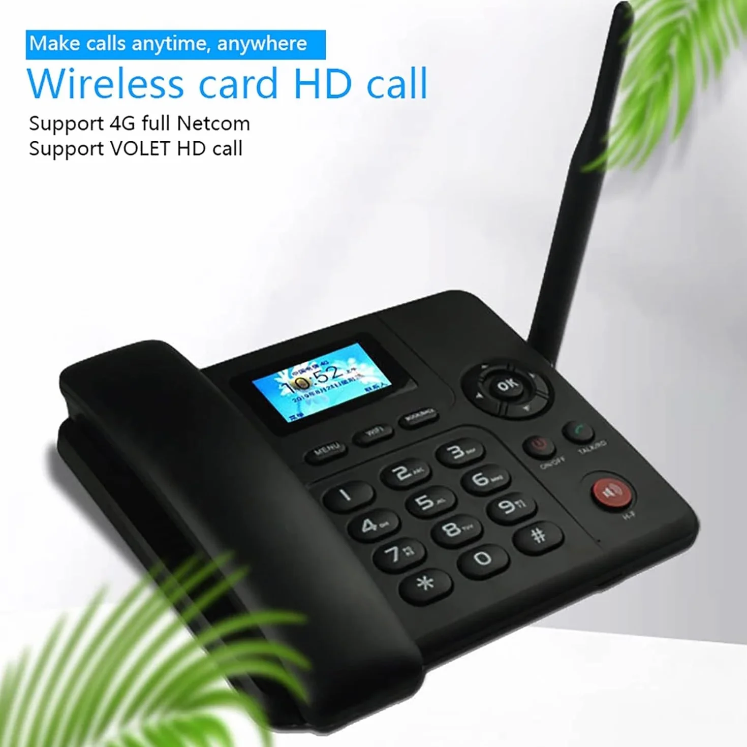Telefon stacjonarny Bezprzewodowy, kolorowy ekran Netcom 4G, Dual Sim Wi-Fi, Bluetooth z radiem Fm Czarny bezprzewodowy telefon stacjonarny z Fm, Sim i SMS Bezprzewodowy telefon stacjonarny