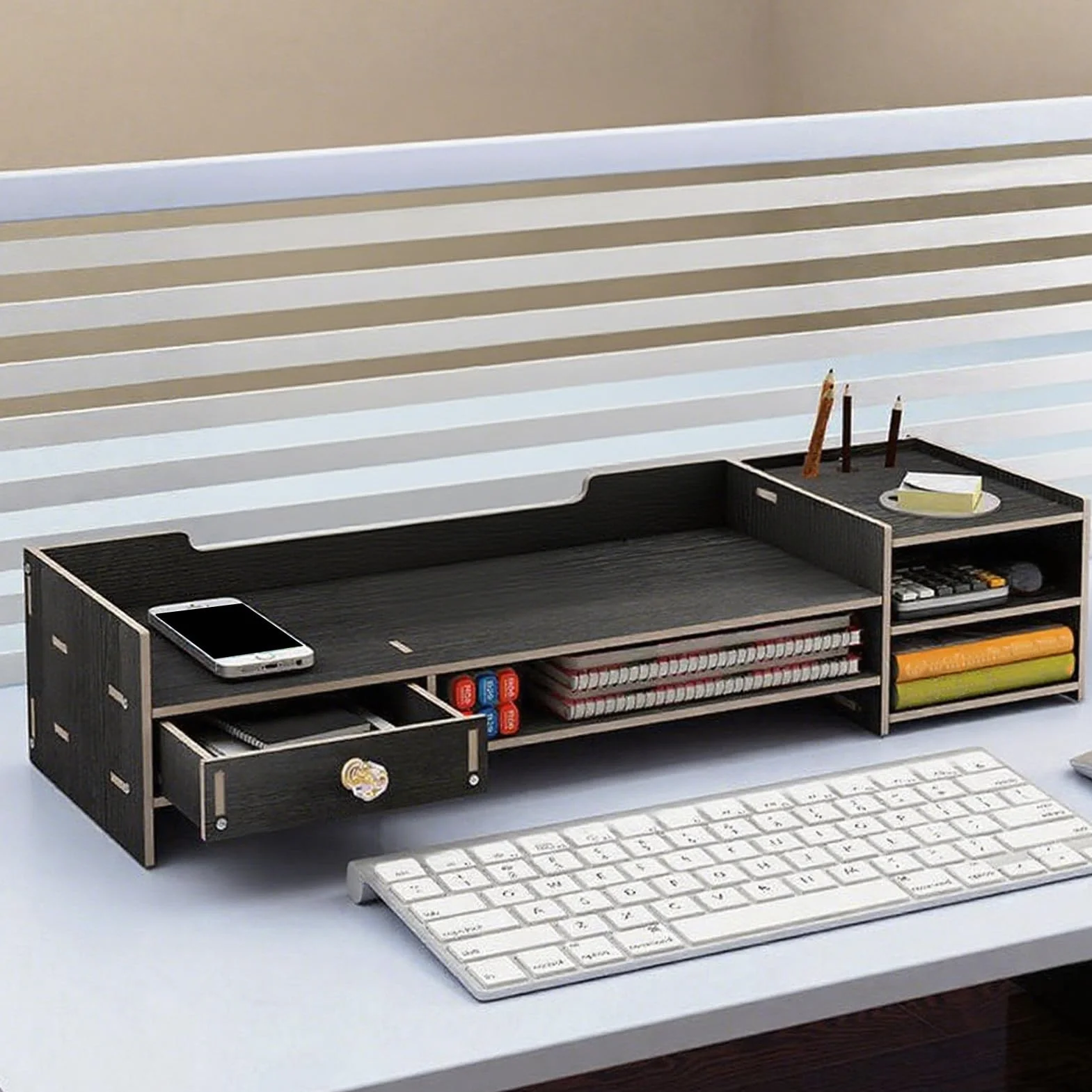 Podstawka Pod Monitor Biurkowy Drewniana Podstawka Na Biurko Pod Monitor | Organizer Na Akcesoria Do Domowego Biura Komputer Laptop Drukator Przybory Szkolne