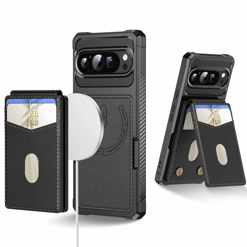 etui do Google Pixel 8 Pro (kolor: czarny) portfel skórzany odporny na wstrząsy twardy silikonowy futerał na tył