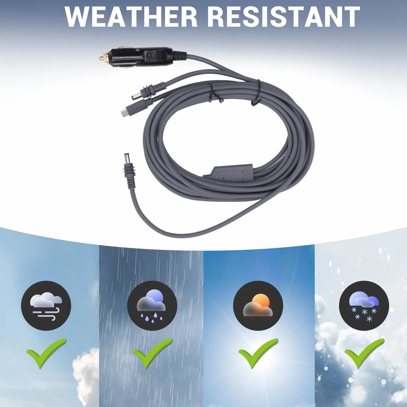 Mini 3 w 1 kabel zasilający DC 16FT, 18AWG USB-C 12-24V wtyczka zapalniczki samochodowej i męski kabel zasilający DC do Mini, Plug and Play, akcesoria
