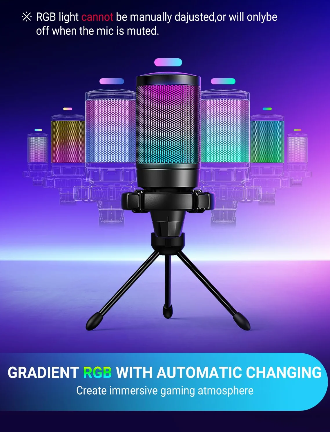 FIFINE PS5 mikrofon pojemnościowy RGB z przyciskiem Tap-to-Mute, odporny na wstrząsy, filtr pop, kontrola wzmocnienia do przesyłania strumieniowego, podcastu, Discord, Twitcha, AmpliGame