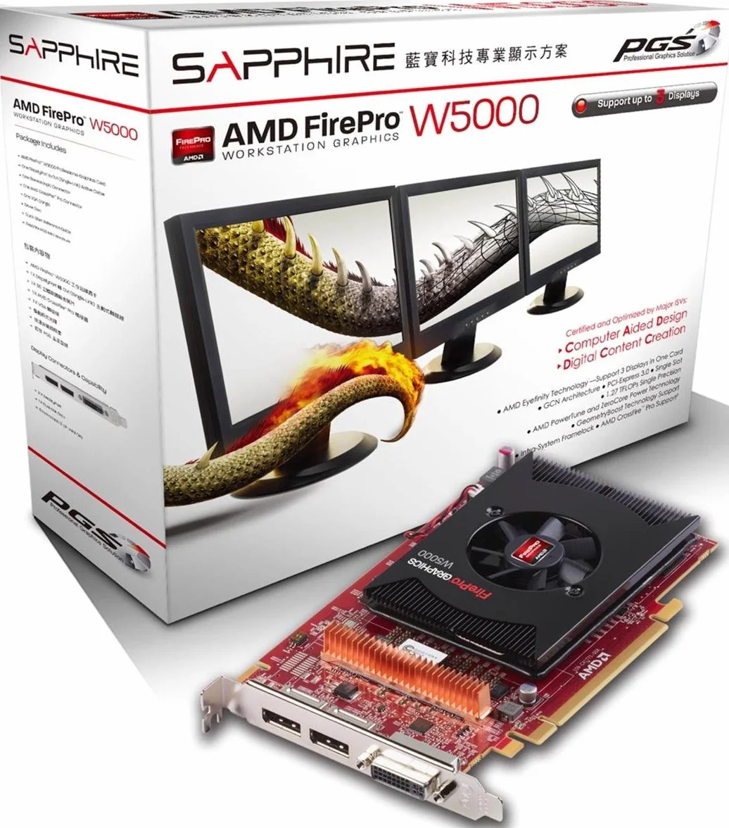Sapphire AMD FIREPRO W5000 karta graficzna (2 GB, GDDR5, PCI-E, DUAL DP/DVI-I FULL)