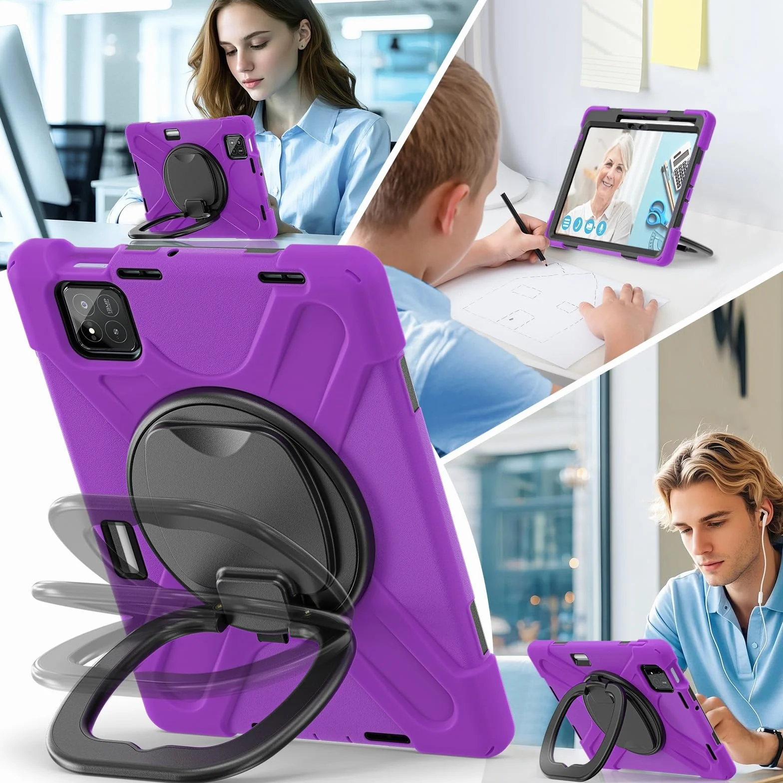 Etui na Xiaomi Mi Pad 8 / Pro 11,2" 2025, odporne wstrząsy, wytrzymałe etui z obrotową podpórką 360°, paskiem rękę/ramię, wytrzymała obudowa tablet(Mor)
