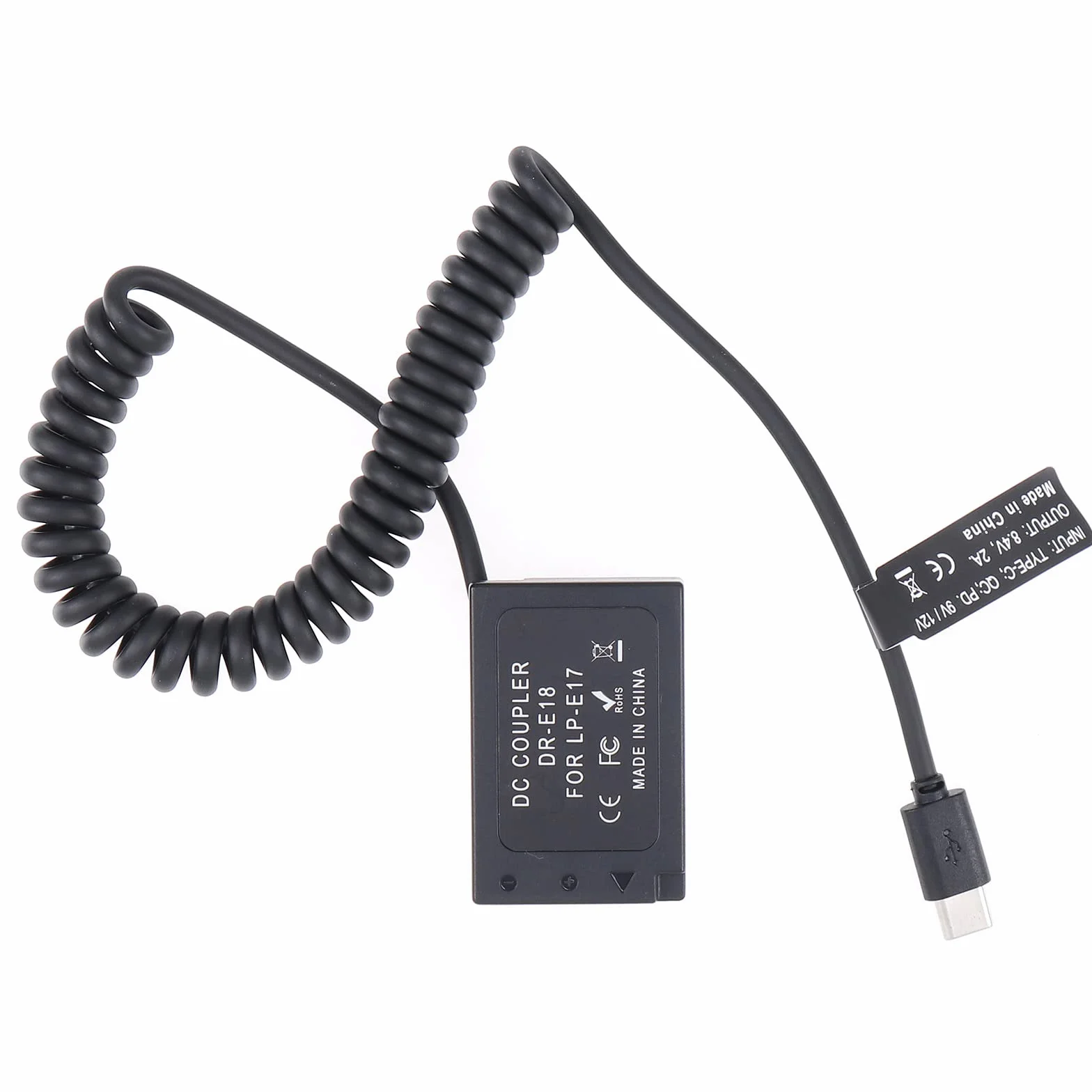 FOTGA DR-E18 łącznik zasilający USB-C typu C do kabla sprężynowego LP-E17 z pełnym dekodowaniem do Canon EOS RP 77D 200D Mark II 750D 760D 800D 850D; Rebel T6i T6s T7i T8i