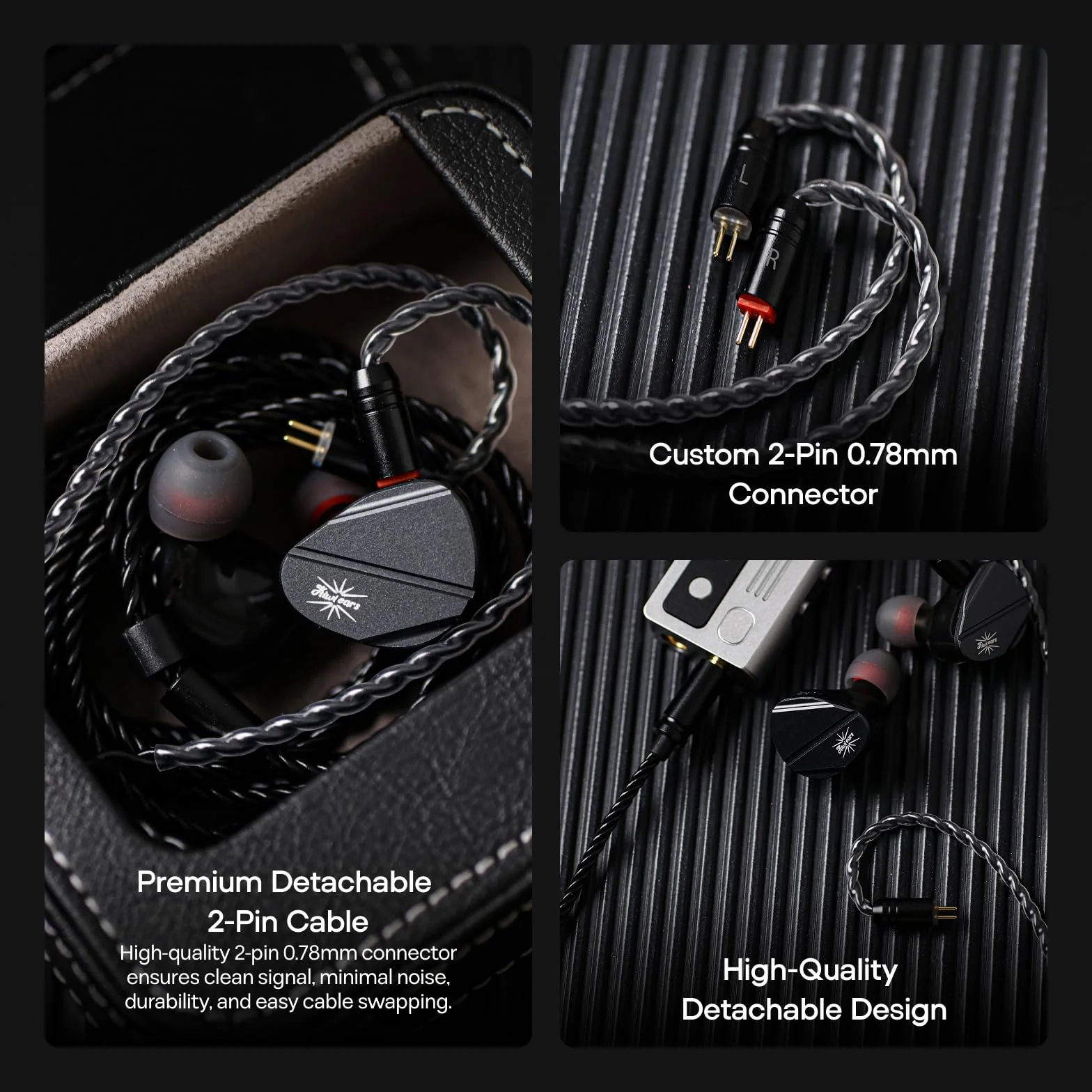LINSOUL Kiwi Ears Canta słuchawki douszne, 1DD+2Planar Hybrid dokanałowe, słuchawki do gier, HiFi przewodowe IEM, z odpinanym kablem IEM dla muzyków audiofilów