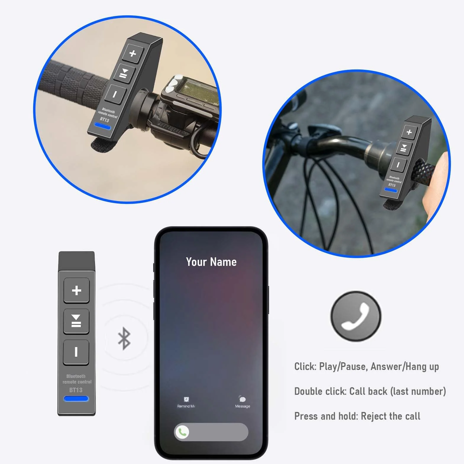 Bezprzewodowy pilot Bluetooth BT13 V5.0 do smartfonów, słuchawek i kierownicy motocykla