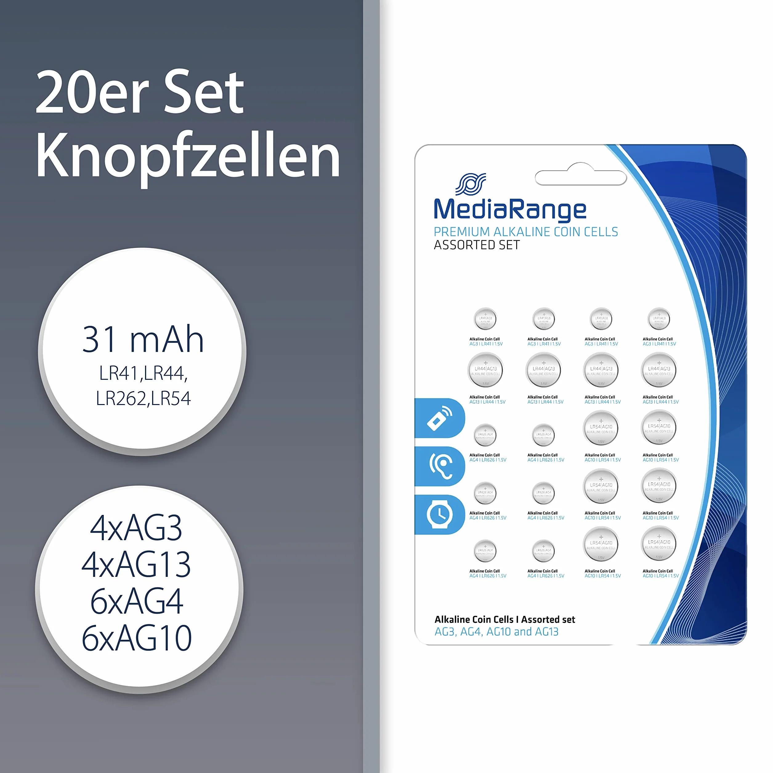 MediaRange MRBAT119 - Zestaw 20 baterii (1.5 V) Kolor Szary