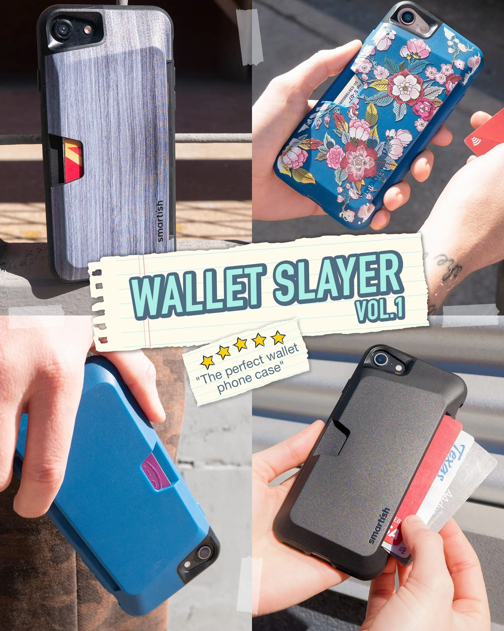 Smartish iPhone SE Wallet Case - Wallet Slayer Vol 1 [Slim + Protective] Credit Card Holder Drop Tested Hidden Card Slot Cover Compatible with Apple iPhone SE & iPhone 7/8 - Black Tie Affair