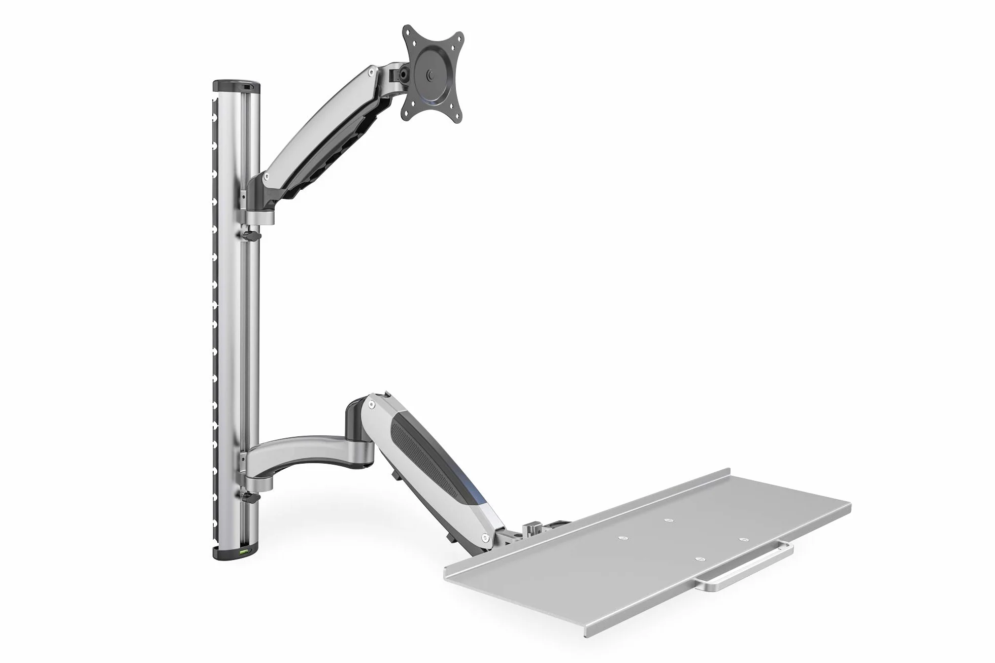 DIGITUS DA-90354 - Stacja robocza stojąca/siedząca - Uchwyt do monitora z półką na klawiaturę - Montaż ścienny - 2x sprężyna gazowa - 1 monitor - Do 27 cali - VESA 75x75, 100x100 - Srebrny