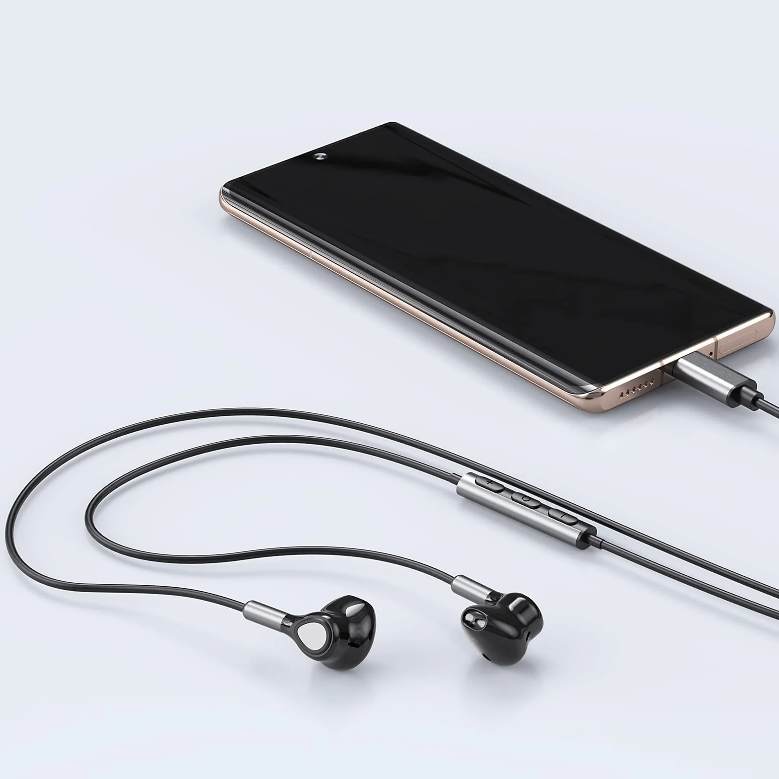 Słuchawki USB C do Samsung Galaxy S22 Ultra S21 FE S20 A53 USB C słuchawki z mikrofonem słuchawki douszne z kablem, słuchawki USB typu C (Czarny)