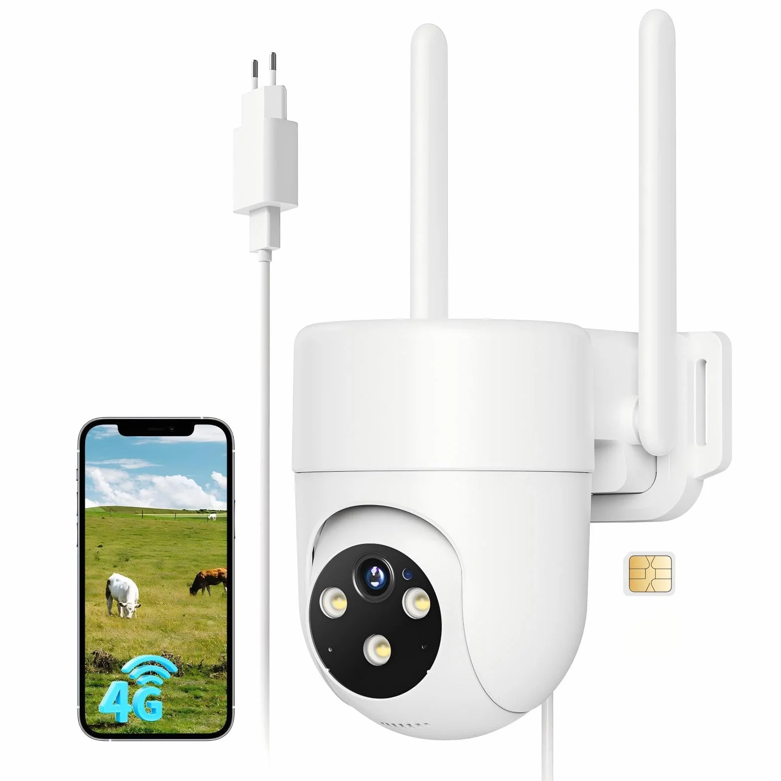 4G LTE Kamera do monitoringu na zewnątrz z kartą SIM, 360° PTZ kamera nagrywająca 24/7 z ludzką detekcją AI i kolorową wizją nocną, dwukierunkowy dźwięk, wodoodporna IP66