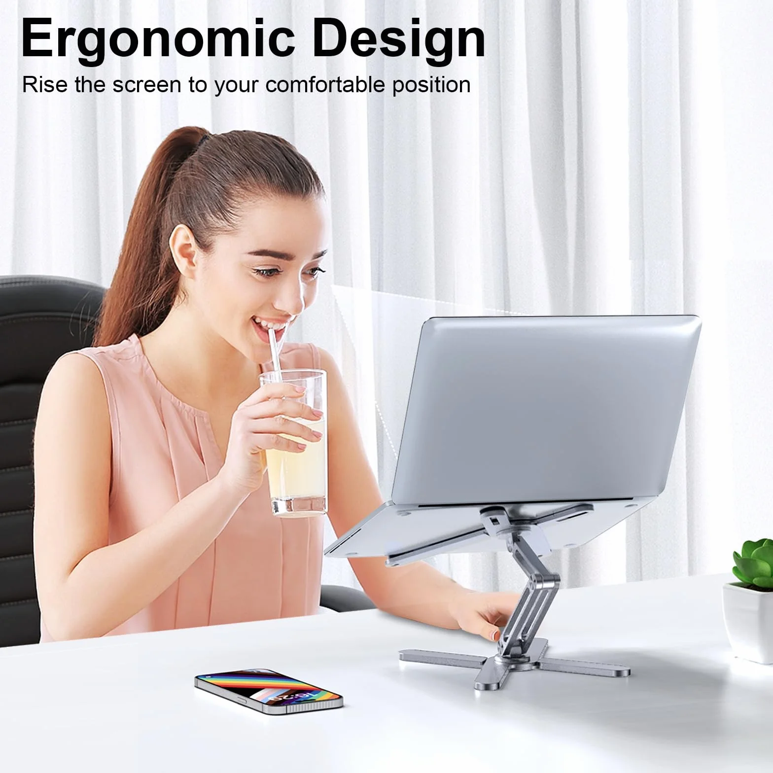 LIENS Regulowany stojak na laptopa z obrotową podstawą 360, aluminiowy stojak na laptopa, składany, ergonomiczny stojak na notebooka, kompatybilny z iPadem i MacBookiem / wszystkimi laptopami o