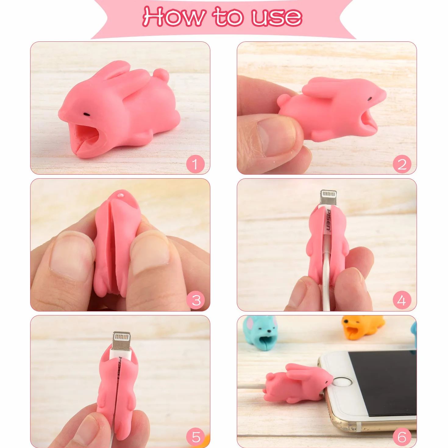 TUPARKA 15 sztuk kabli ze zwierzętami, silikonowy, ochronny, kabel do ładowania, Saver, USB, ochrona kabla do ładowania, kompatybilne z iPhone/Android