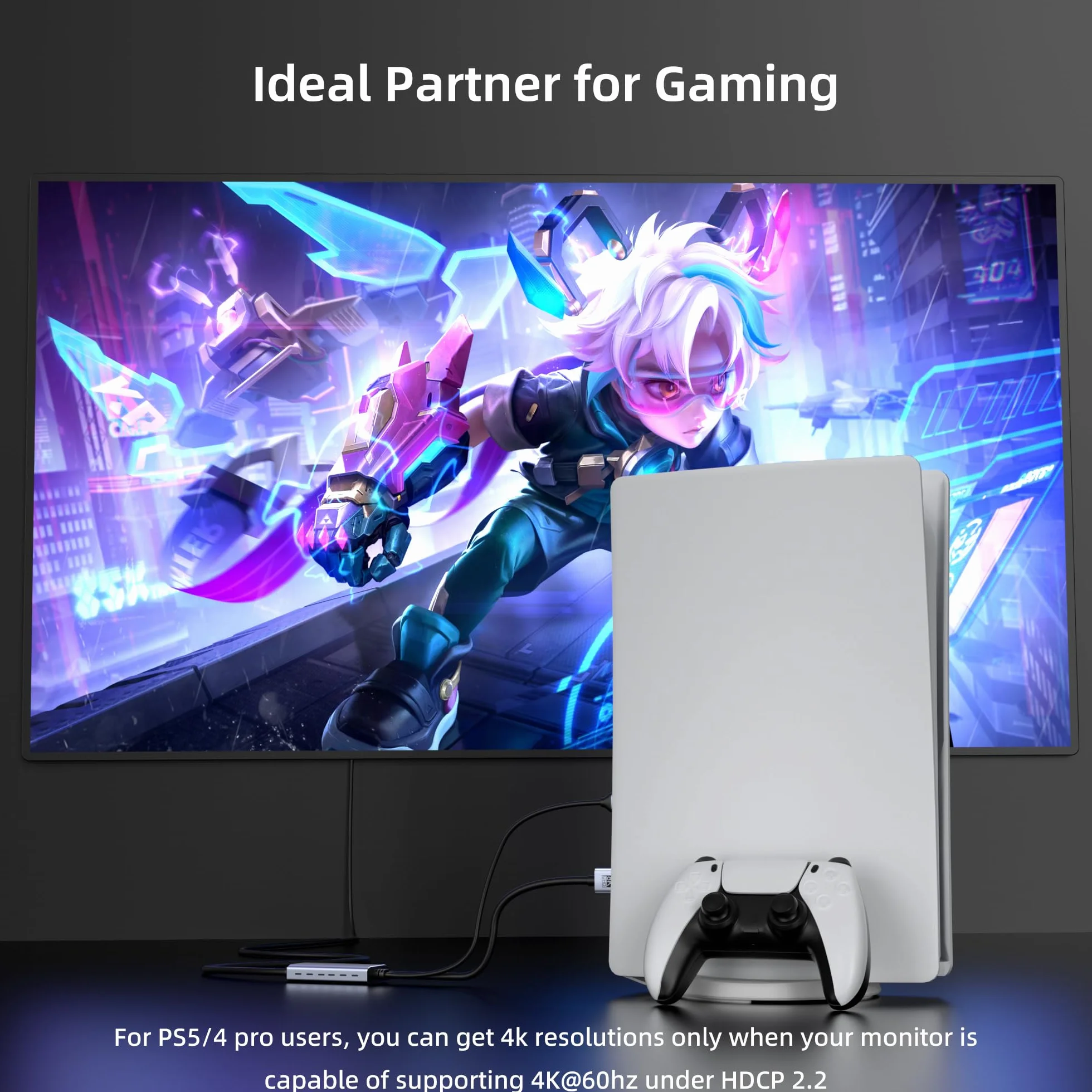 fairikabe kabel adapter HDMI 2.1 do DisplayPort 1.4 4K@144Hz, 1,8 m, kabel aktywny jednokierunkowy HDMI 4K@120Hz/8K do Display Port, kabel monitora 8K, konwerter do komputera PC PS5 Xbox, złącze wtyk
