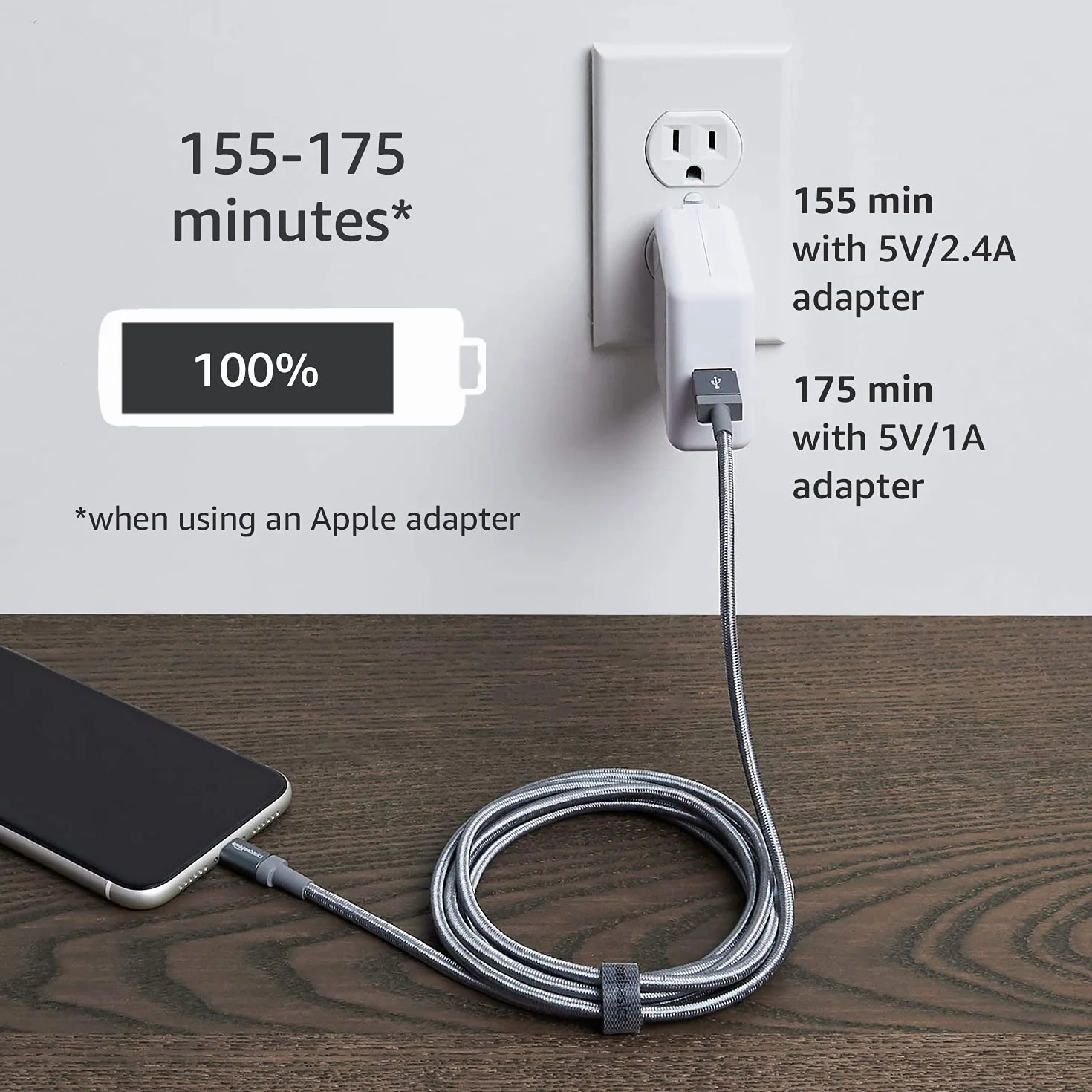 Amazon Basics Kabel połączeniowy Lightning na USB-A, nylonowy, z certyfikatem MFi, kabel do ładowania do iPhone'a, ciemnoszary, 1,8 m
