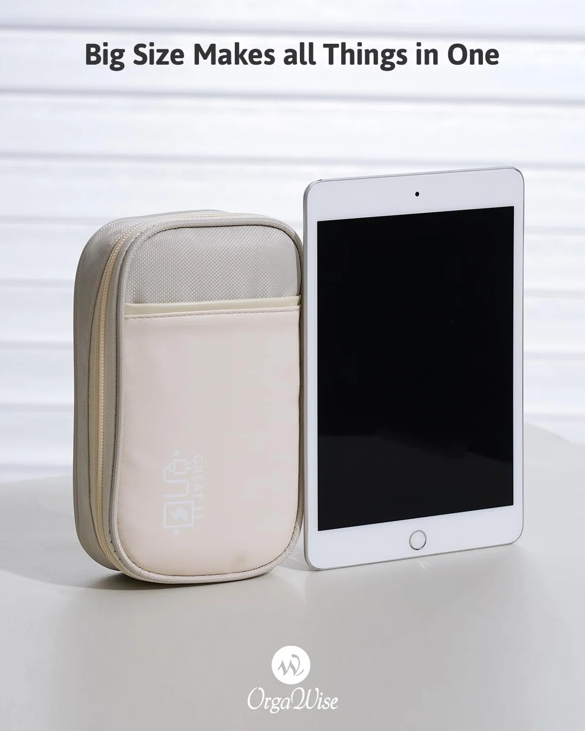 OrgaWise Etui podróżne na akcesoria elektroniczne, elektronikę, kable, powerbank, kabel do ładowania, tablet itp., beżowe (S2-Beige)
