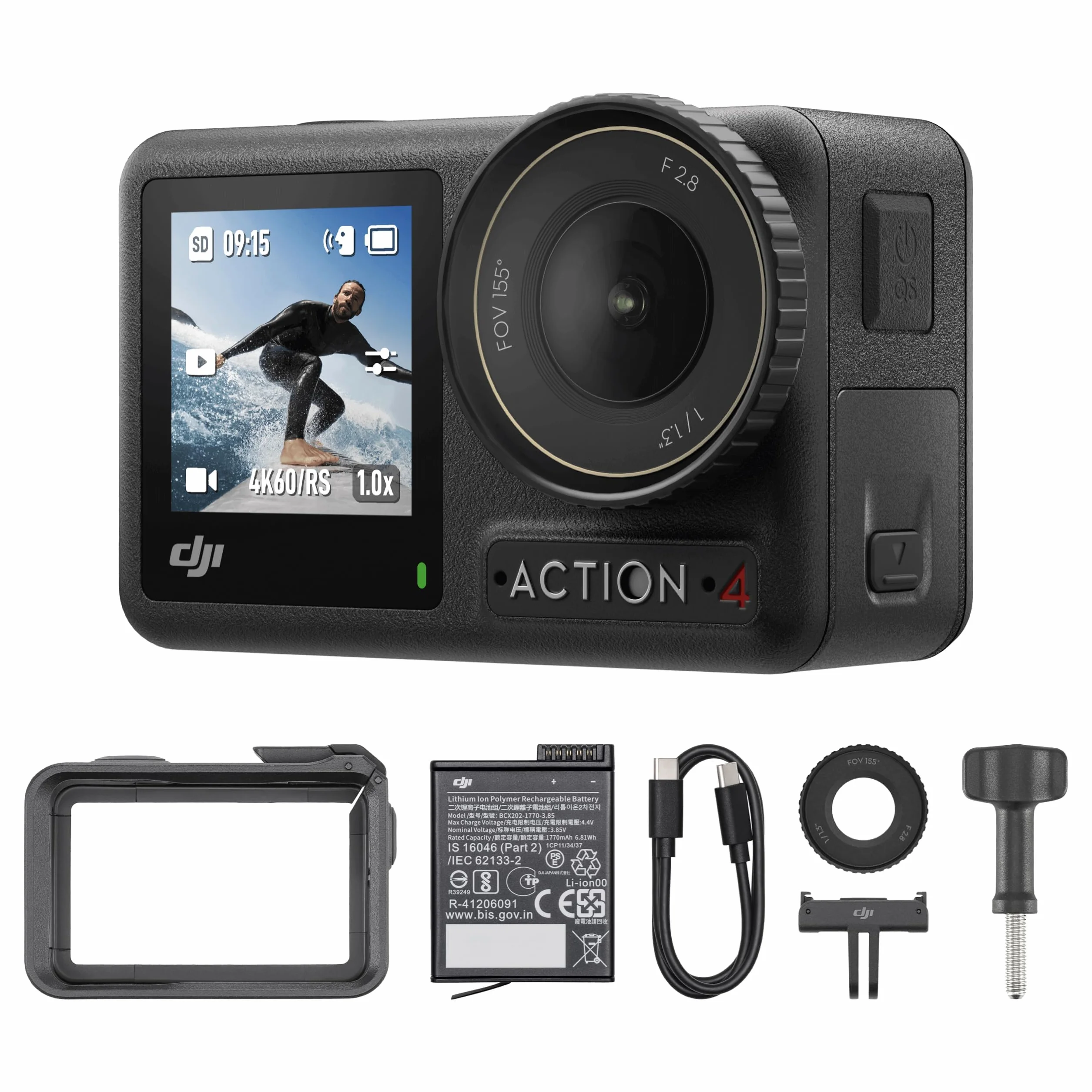 DJI Osmo Action 4 Essential Combo – wodoodporna kamera sportowa 4K/120 fps z czujnikem 1/1,3 cala, świetnym obrazowaniem w słabym świetle, 10-bitową głębią kolorów oraz akumulatorem 1770 mAh