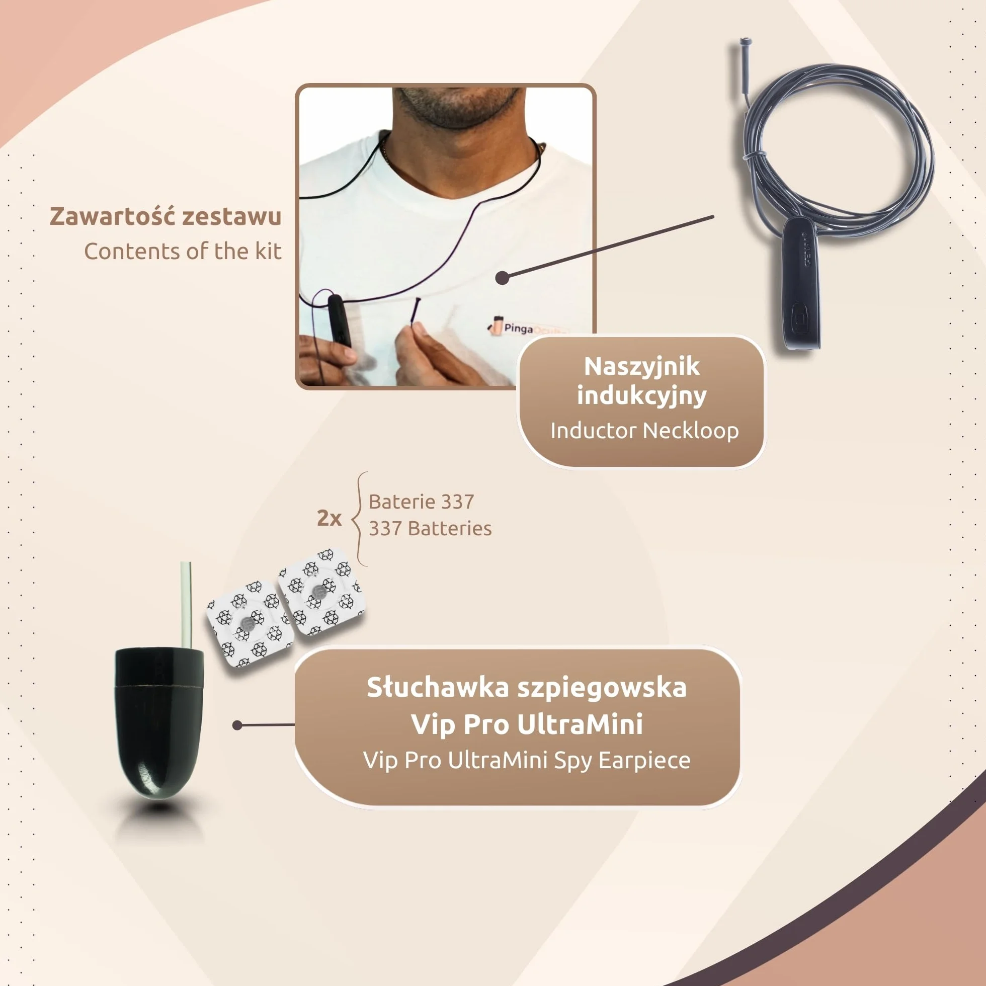 PingaOculto Słuchawka Douszna (Vip Pro UltraMini Bluetooth Mik Przewodowy) | Mikrofon przewodowy, Przycisk wielofunkcyjny, Rozmowy i nagrania, iPhone i Android, Niewidoczna, Bezprzewodowa słuchawka