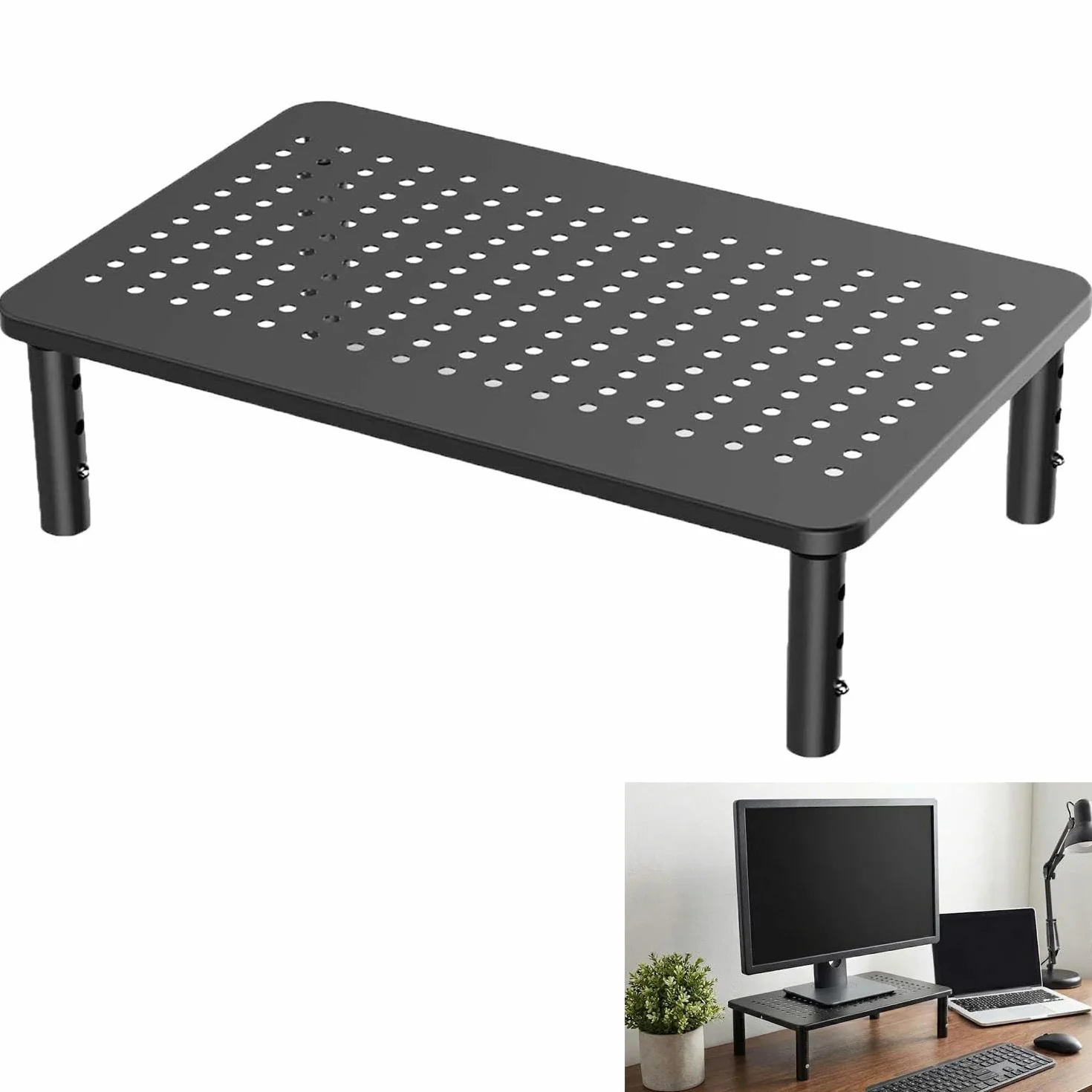 Ergonomiczny monitor z regulacją wysokości, platforma siatkowa, uchwyt na ekran, nośność 20 kg