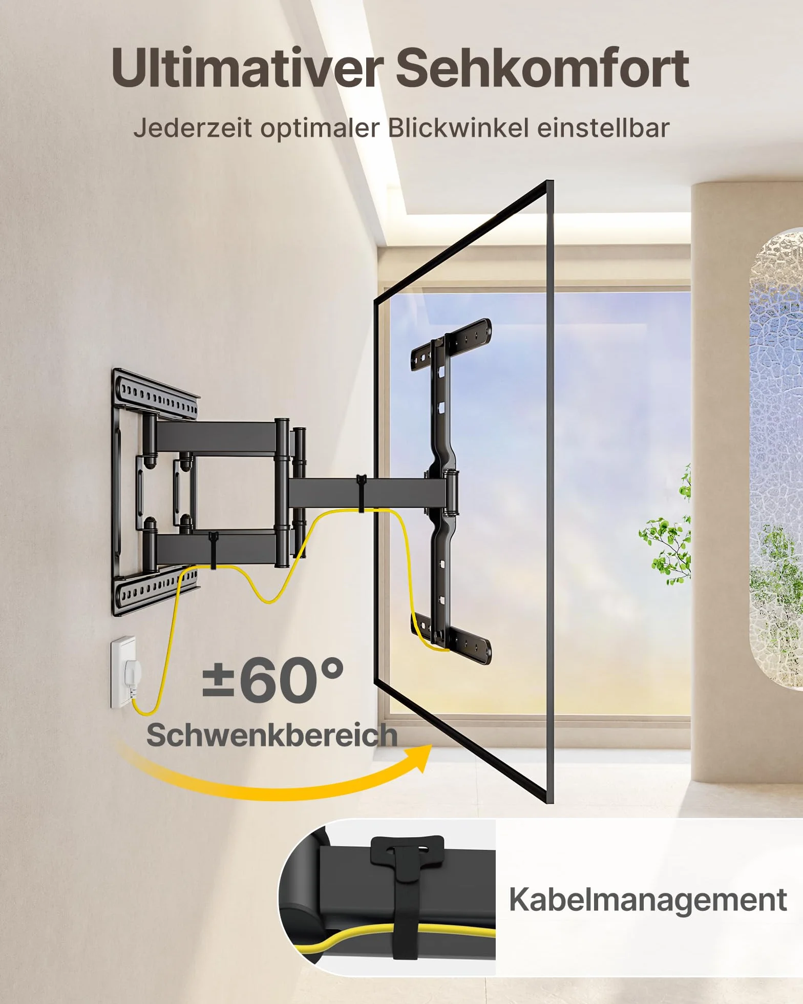 monTEK 1,1" Ultra Slim uchwyt ścienny do telewizorów 37-75" do 60 kg | Uchwyt TV wychylny, pochylany i wysuwany, niski profil, w pełni ruchomy, 4-krotny udźwig, maks. VESA 400 x 400 mm