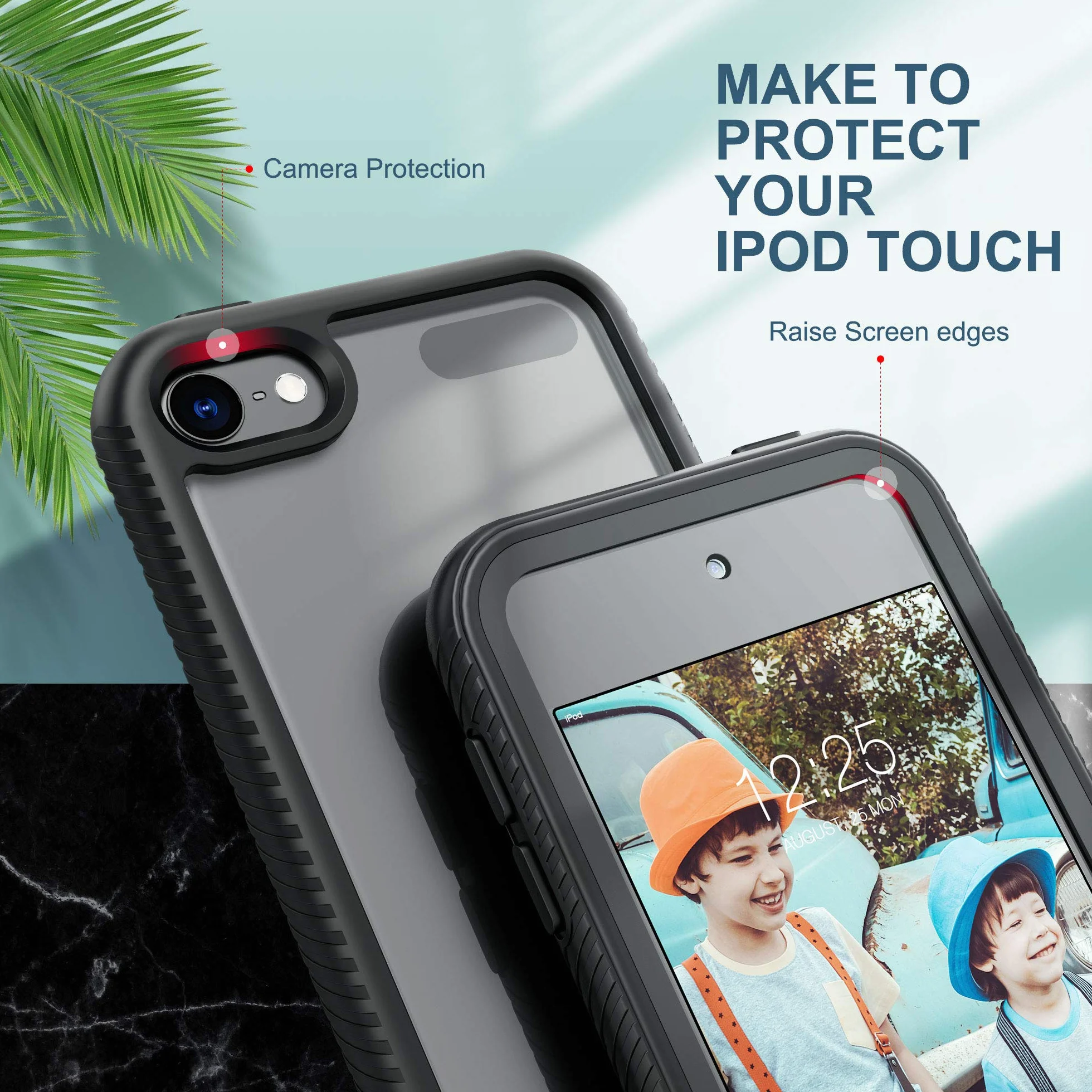 ULAK Etui do iPod Touch 7, etui iPod Touch 6/5 2w1 z wbudowaną osłoną ekranu z przodu i z tyłu, przezroczyste, pełna ochrona, odporne na wstrząsy etui do iPoda Touch 7, 5., 6, czarne