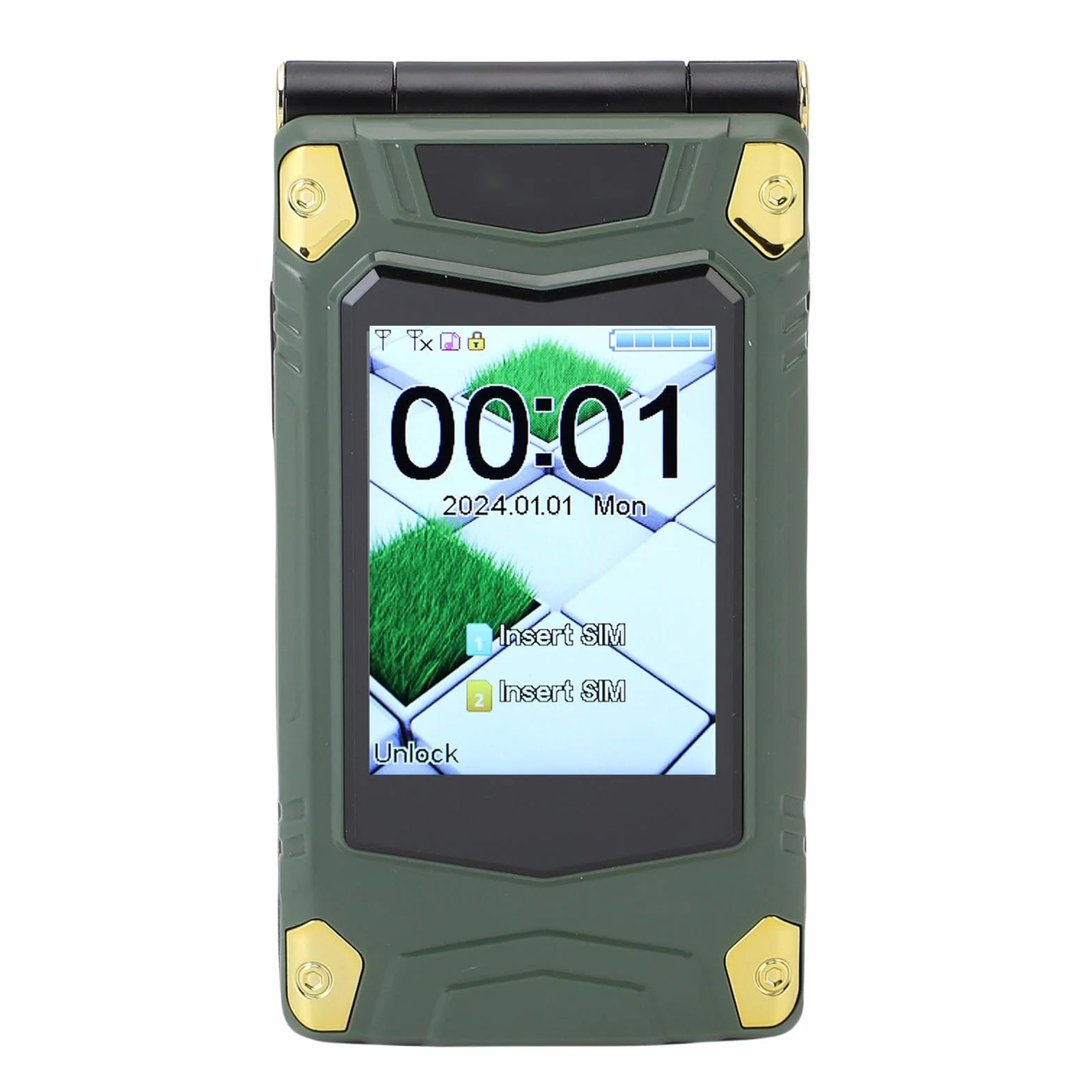 Sxhlseller 2G Flip Telefon z Podwójnymi Ekranami, baterią 4800 MAh, podwójną kartą SIM, Asystent Wybierania Głosu, Szybkie Wybieranie, głośność, Duże Ikony, dla Seniorów i Podstawowe Użycie (GREEN)