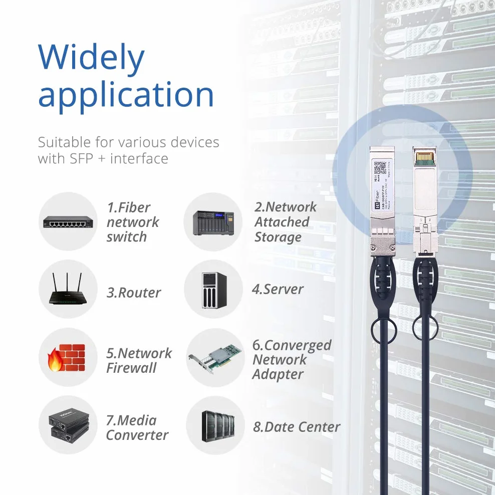 H!Fiber.com Twinax SFP+ 10GBase-CU 10GBase-CU Pasywny miedziany kabel DAC SFP+ do Cisco SFP-H10GB-CU1M, Ubiquiti, Supermicro, Netgear, Mikrotik i innych otwartych przełączników