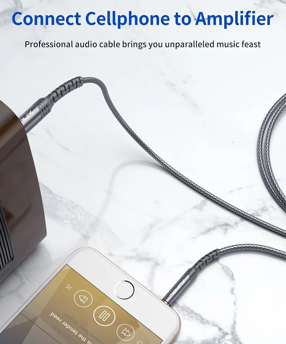 JSAUX Kabel jack 3,5 mm na 6,35 mm 3 m, pleciony nylonowy AUX Audio Stereo