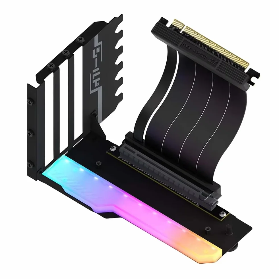 Pionowy uchwyt montażowy GPU z kablem PCI-E 4.0 X16, kabel riser, zestaw obsługi karty graficznej, kąt prosty 90 stopni, czarny