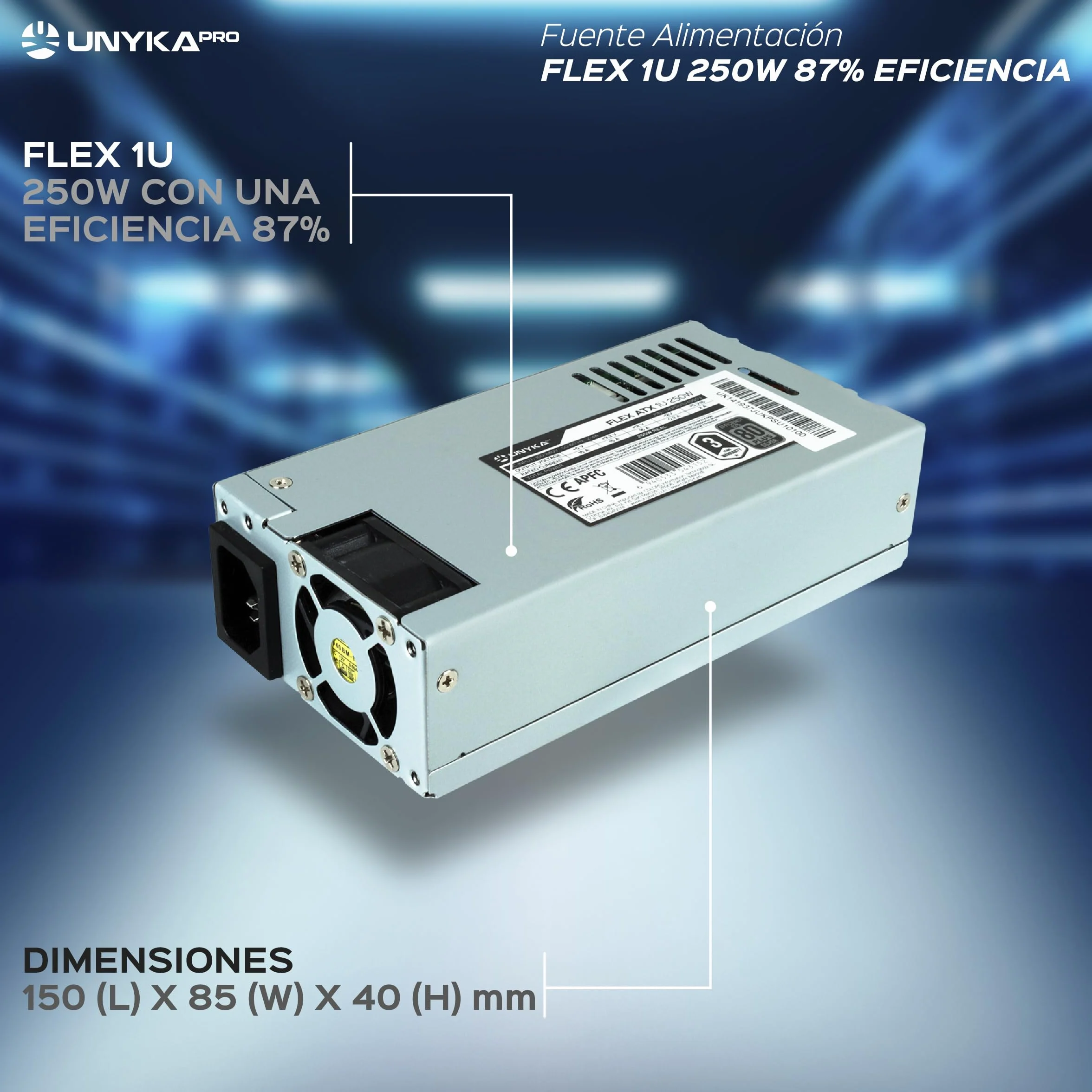 UNYKAch UKPSU1U40003 jednostka Fuente de Nourción 250 W 20+4 pin ATX 1U Plata