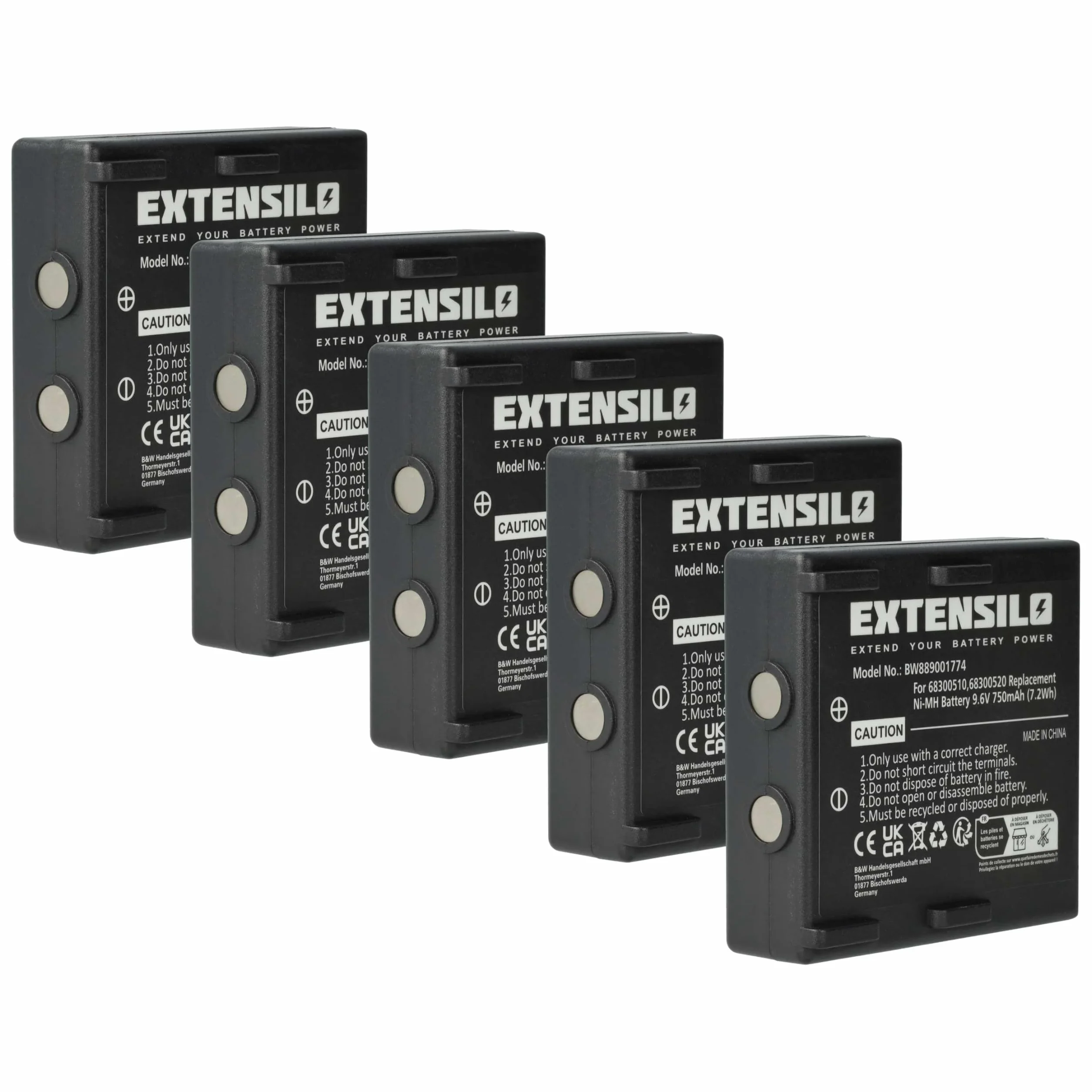 5 x bateria zastępuje Potain 68300520 do sterowania radiowego, pilota zdalnego sterowania (750 mAh, 9,6 V, NiMH) - czarny