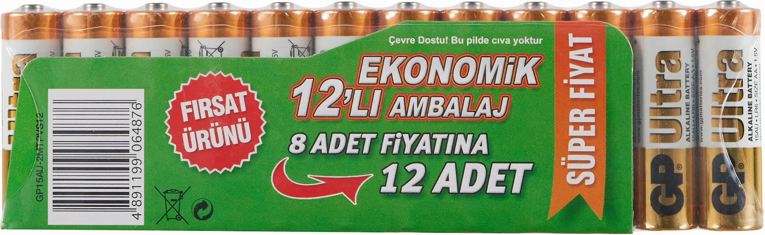 GP Ultra Alkaline LR6 AA 1,5V Bateria alkaliczna 1,5 V Pojedyncza - Baterie (Single-Use Batterie, AA, Alkaliczny, Cylindryczny, 1,5V, 12 sztuk)