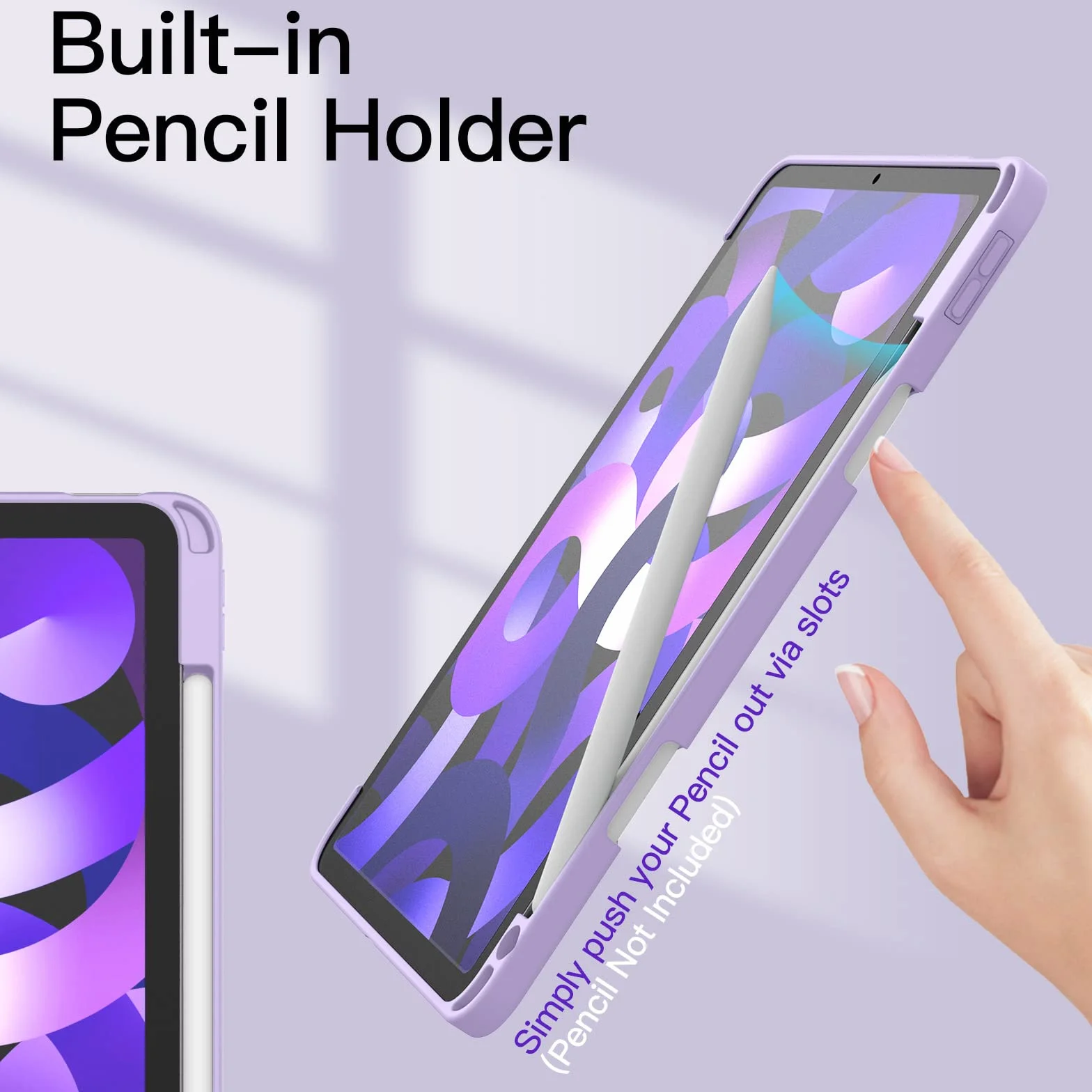 JETech Etui dla iPad Air 11 Cala M4/M3/M2 (2026/2025/2024), iPad Air 5/4 (10,9 Cala, 2022/2020, 5/4) z Pencil Uchwyt, Wyczyść Przezroczysty Tył Obudowa Slim Podstawkę Obudowa Case (Jasny Fiolet)