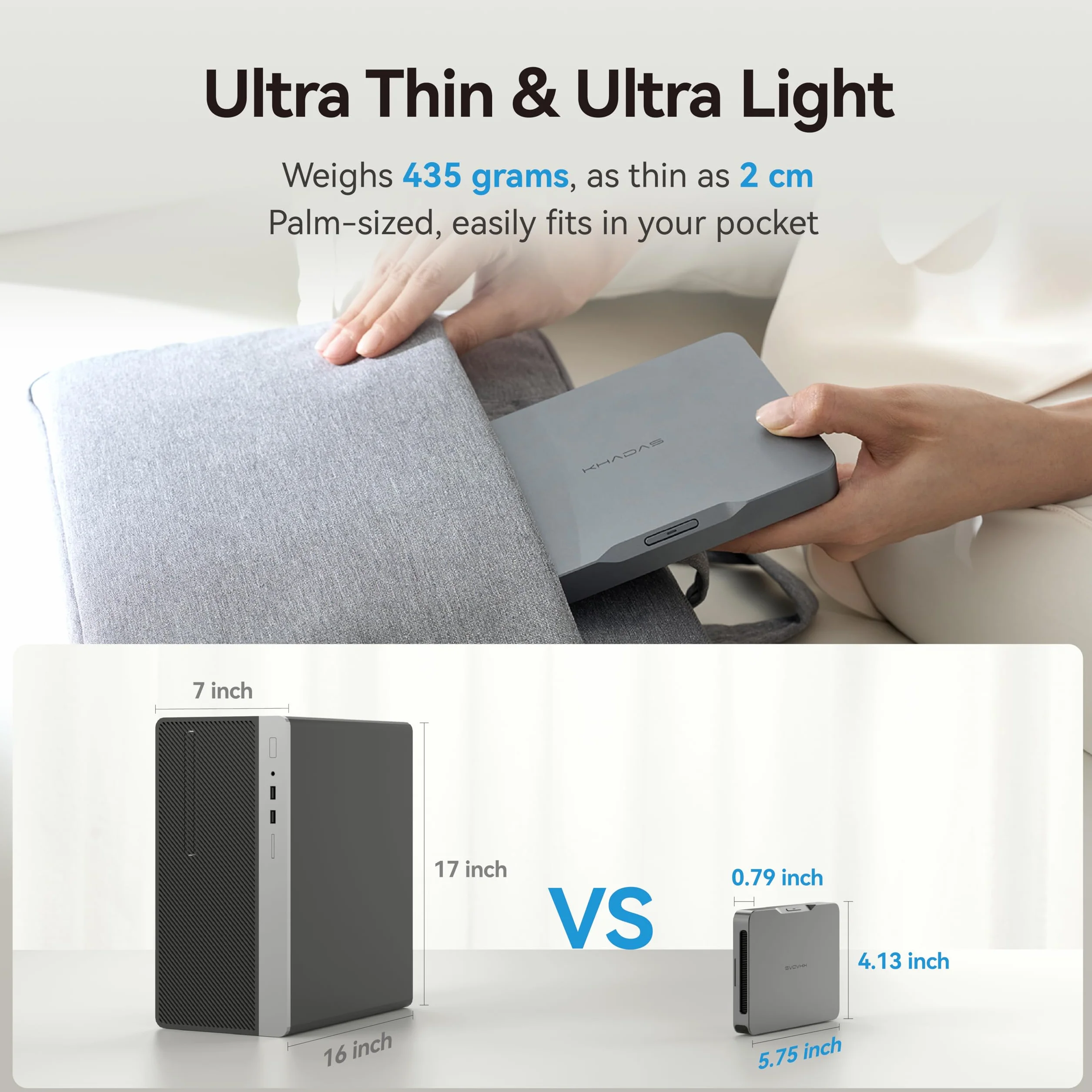 khadas Mind 2 Mini PC – Intel Core Ultra 7 155H (16 rdzeni, 22 wątki, do 4,8 GHz) – 64 GB LPDDR5 + 2 TB SSD laptop stacjonarny z grafiką HD i tworzeniem sztucznej inteligencji | BT 5.3 | 4K/8K UHD |